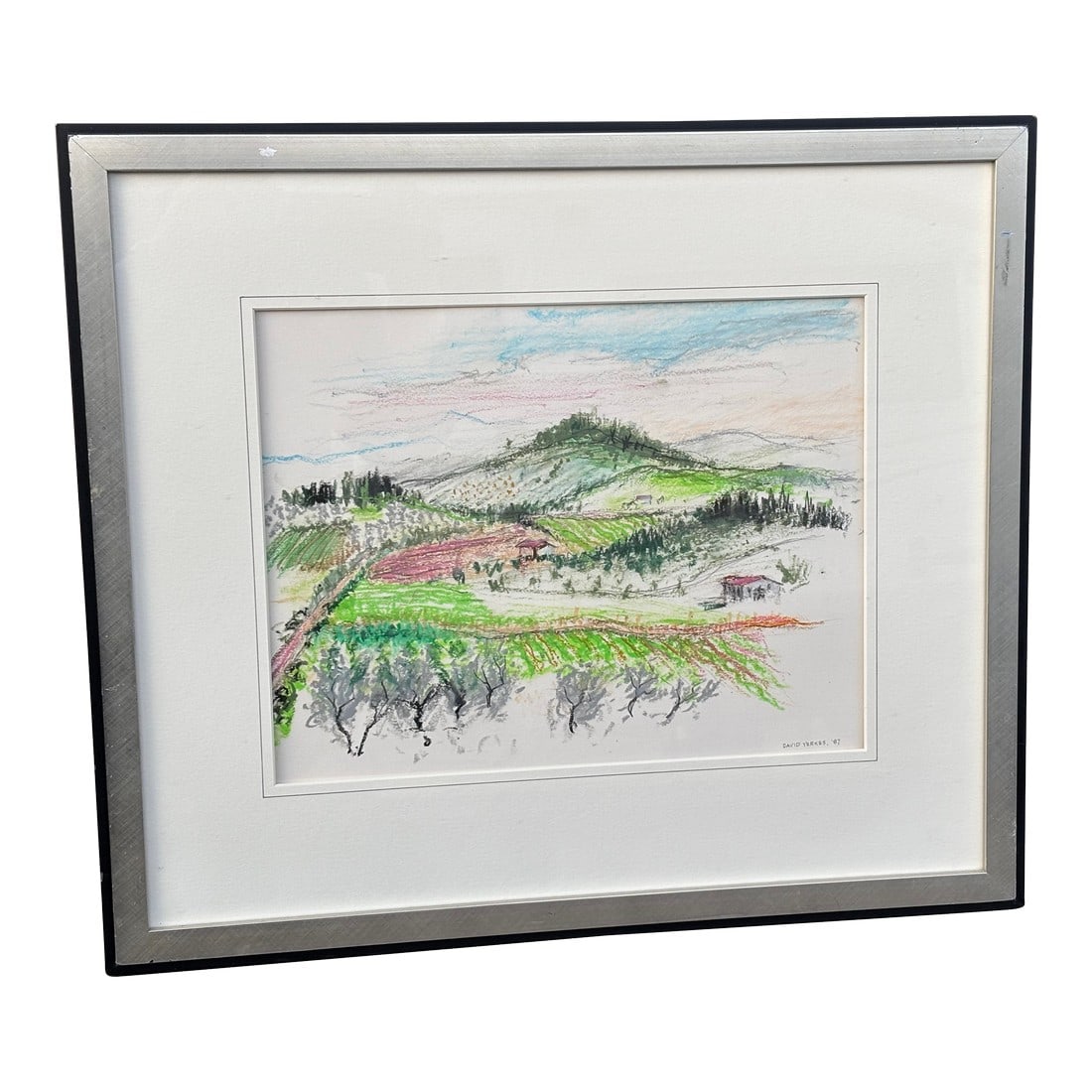 Original Artwork on Paper in Fine Gallery-Style Presentation, Tuscany, 1987, American Listed Artist,: TUSCANY, 1987. Truly lovely and subtle original artwork on paper from a listed American artist (deceased) based in Washington, D.C. - David Yerkes. Subject is clearly a perfect swatch of Northern