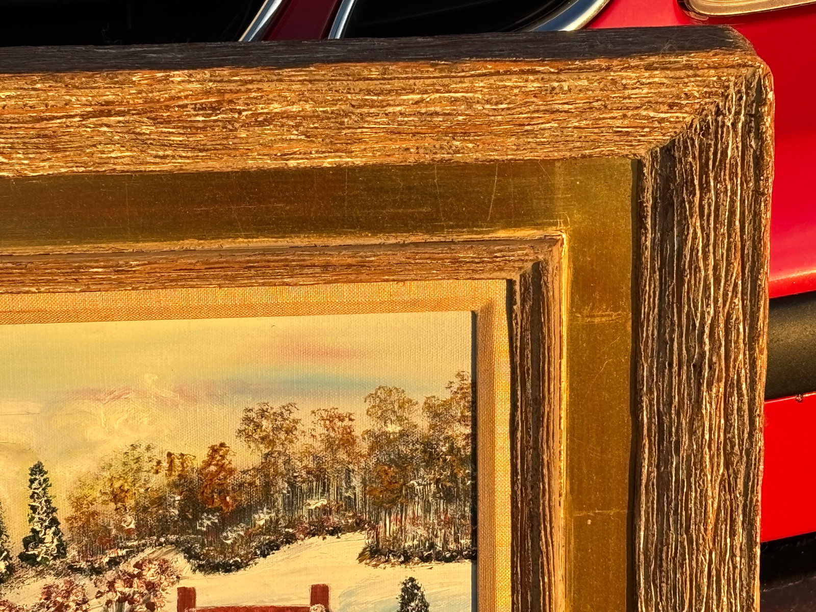 A Romantic Day at the Pond - Early 20th C. Original Oil on Canvas Winter Skating Scene - 7