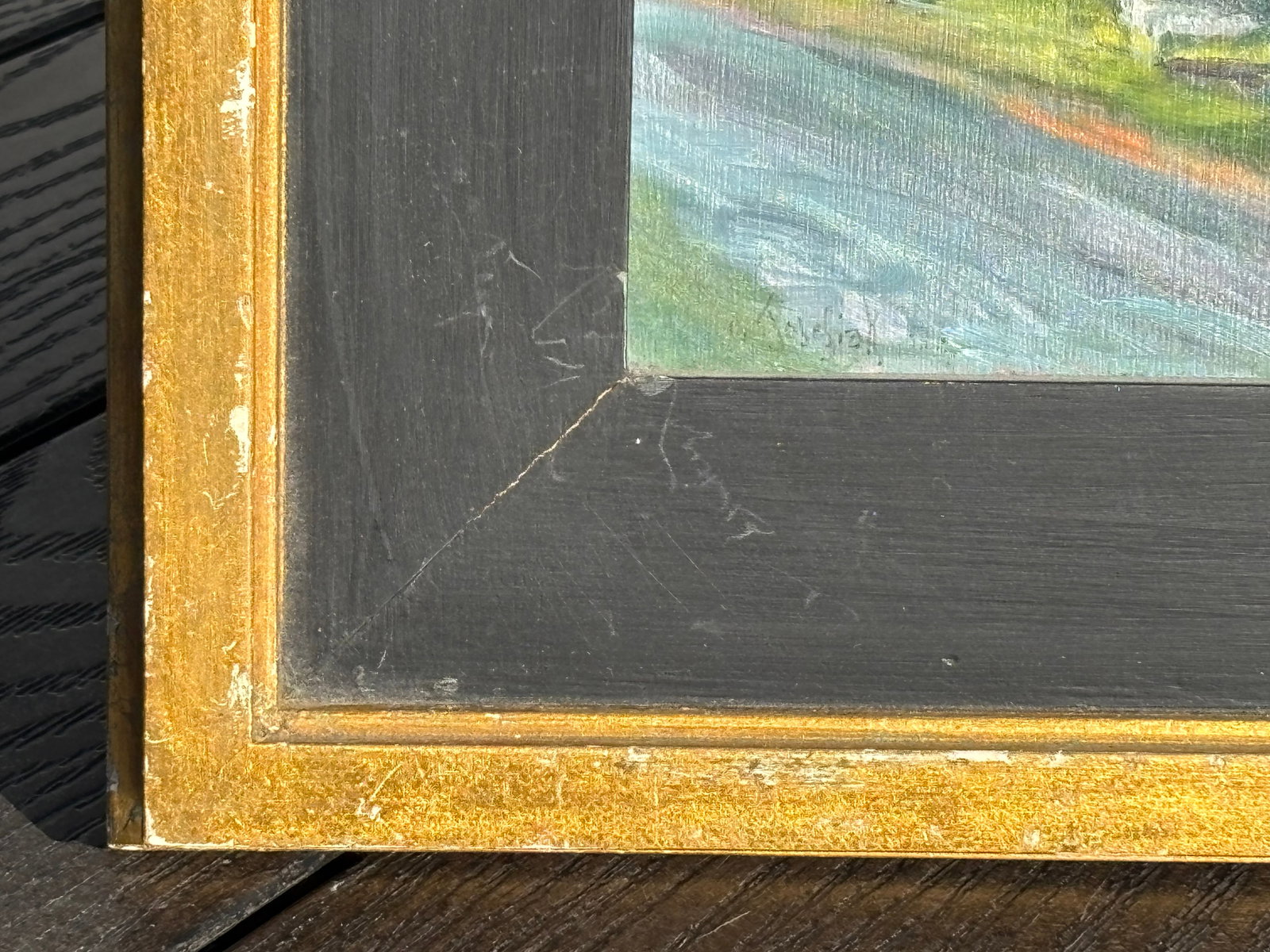 Dairy Cows - Mid 20th C. Farm Landscape - Original Oil on Board in Period Frame - 5