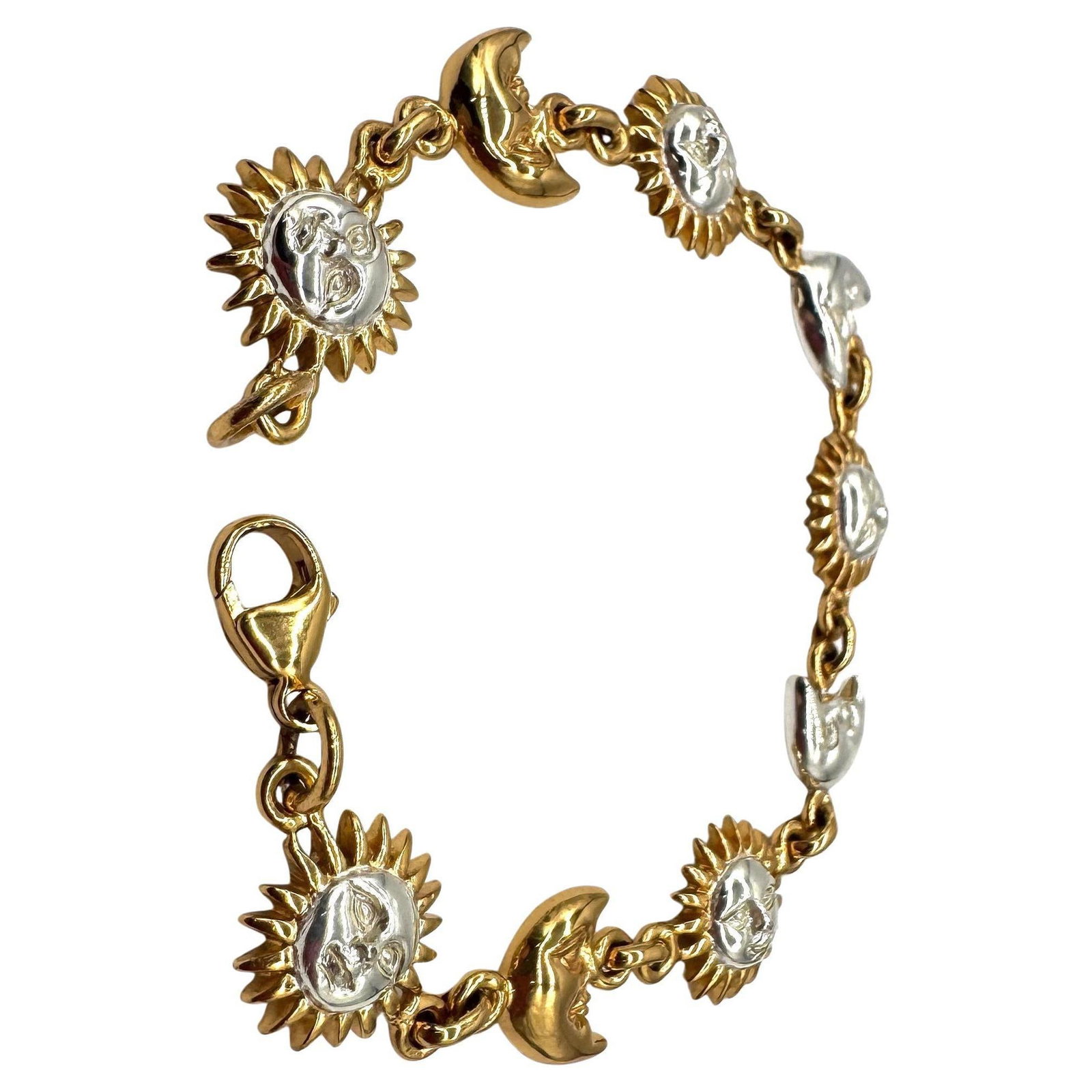 Signed Sergio Bustamante Sterling & Vermeil Sun & Moon Link Bracelet, 1990s - 13
