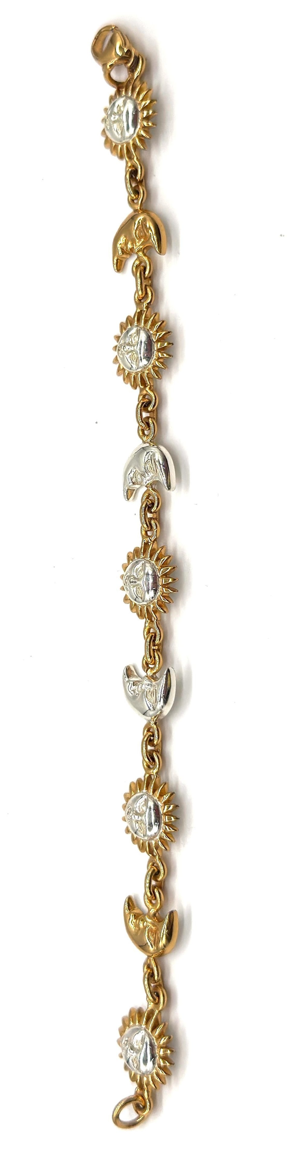 Signed Sergio Bustamante Sterling & Vermeil Sun & Moon Link Bracelet, 1990s - 15