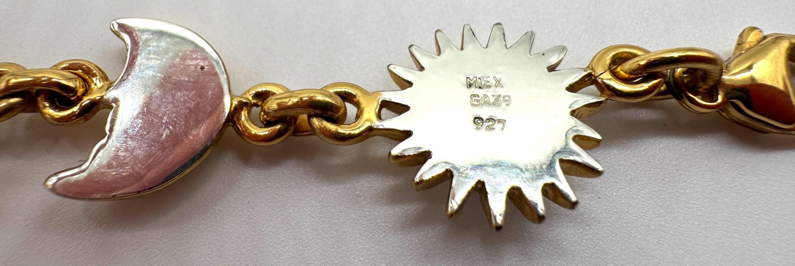 Signed Sergio Bustamante Sterling & Vermeil Sun & Moon Link Bracelet, 1990s - 18
