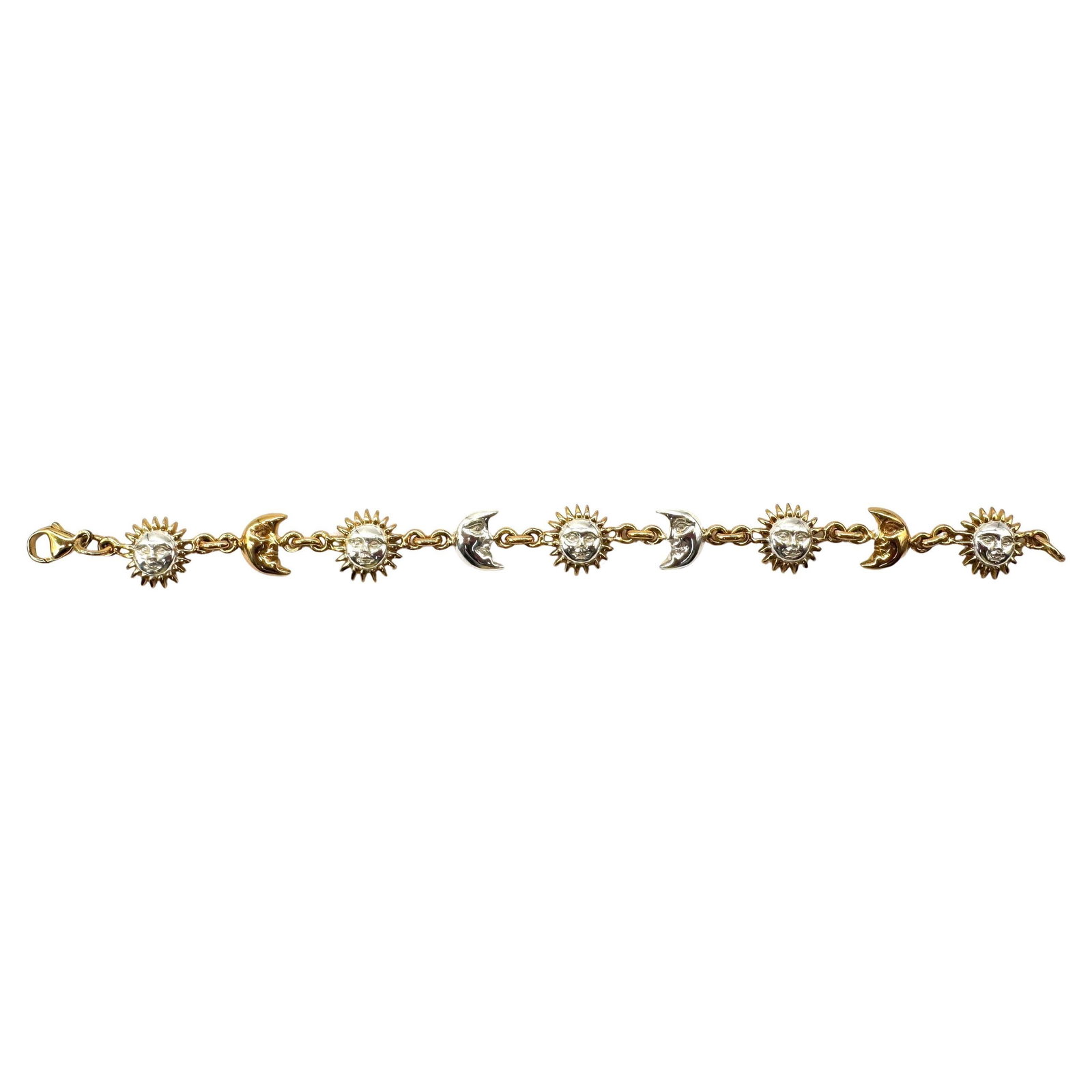 Signed Sergio Bustamante Sterling & Vermeil Sun & Moon Link Bracelet, 1990s - 3