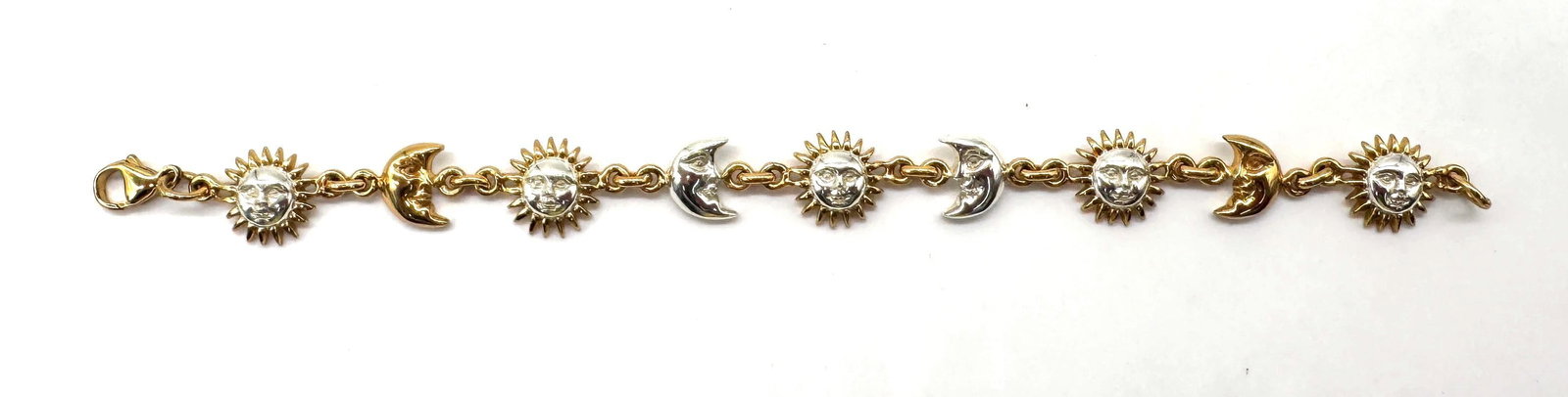 Signed Sergio Bustamante Sterling & Vermeil Sun & Moon Link Bracelet, 1990s - 4