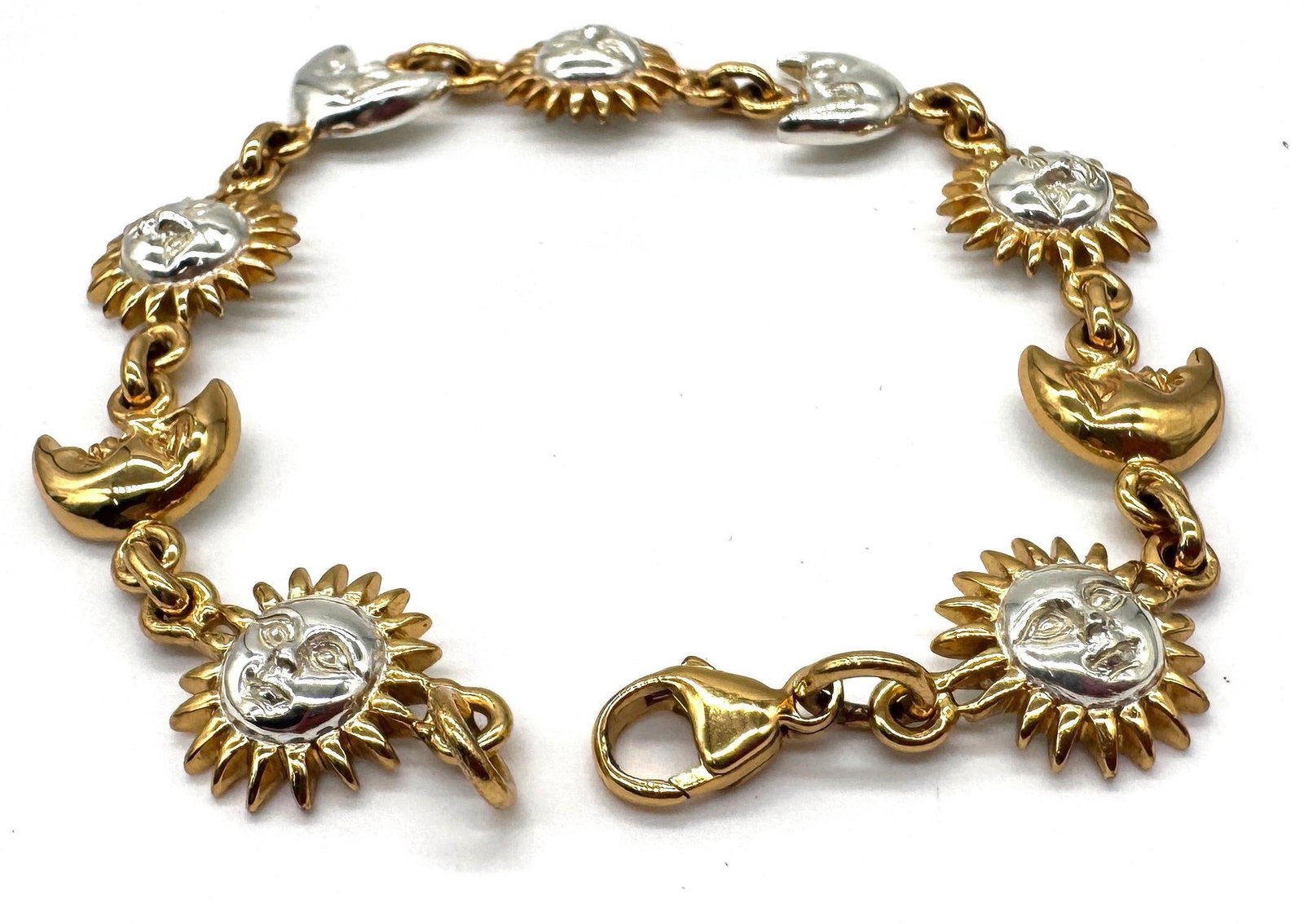 Signed Sergio Bustamante Sterling & Vermeil Sun & Moon Link Bracelet, 1990s - 5