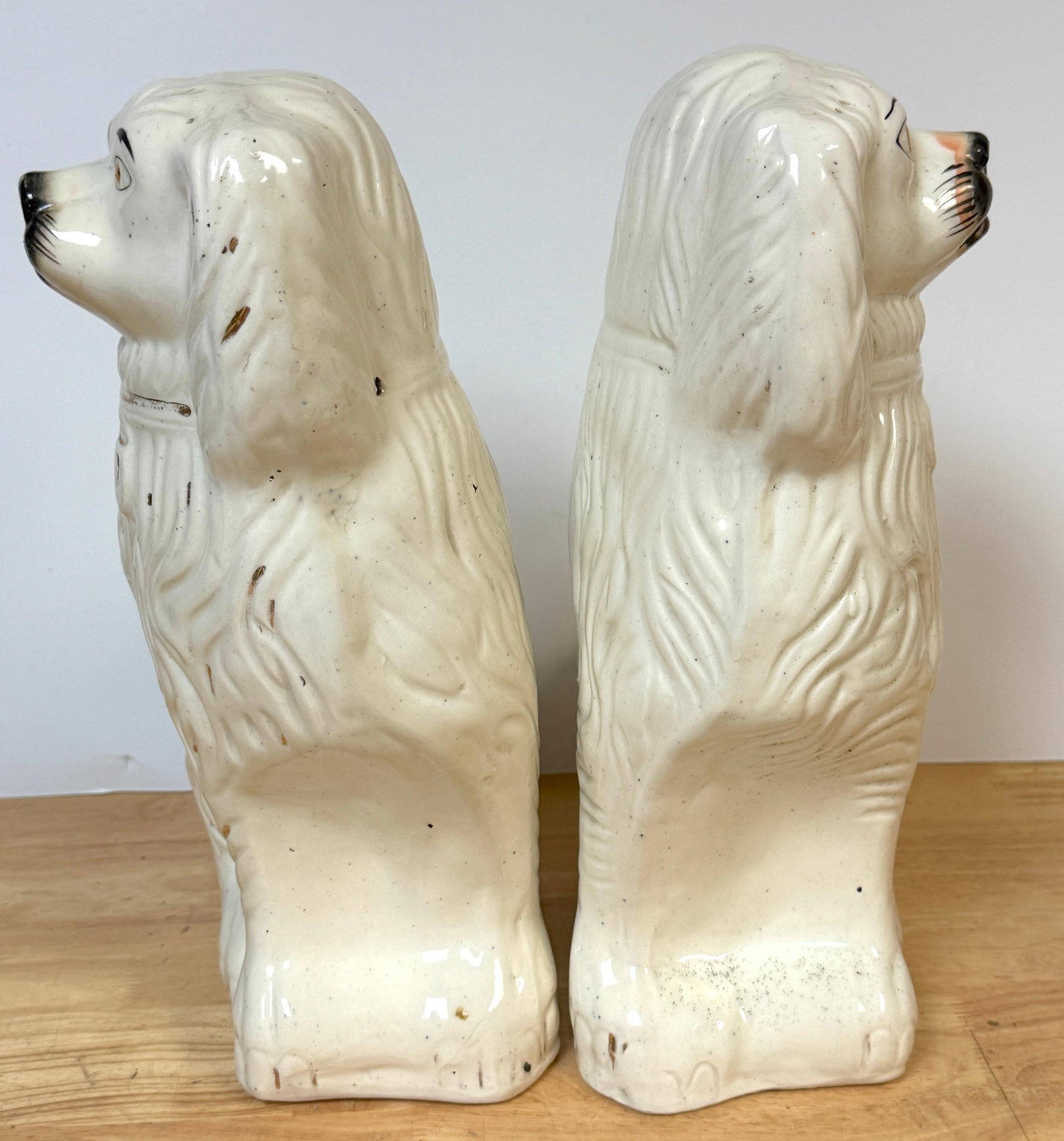 Large 19th C. English Staffordshire Pottery Spaniels, Great Scale & Expressions - 13