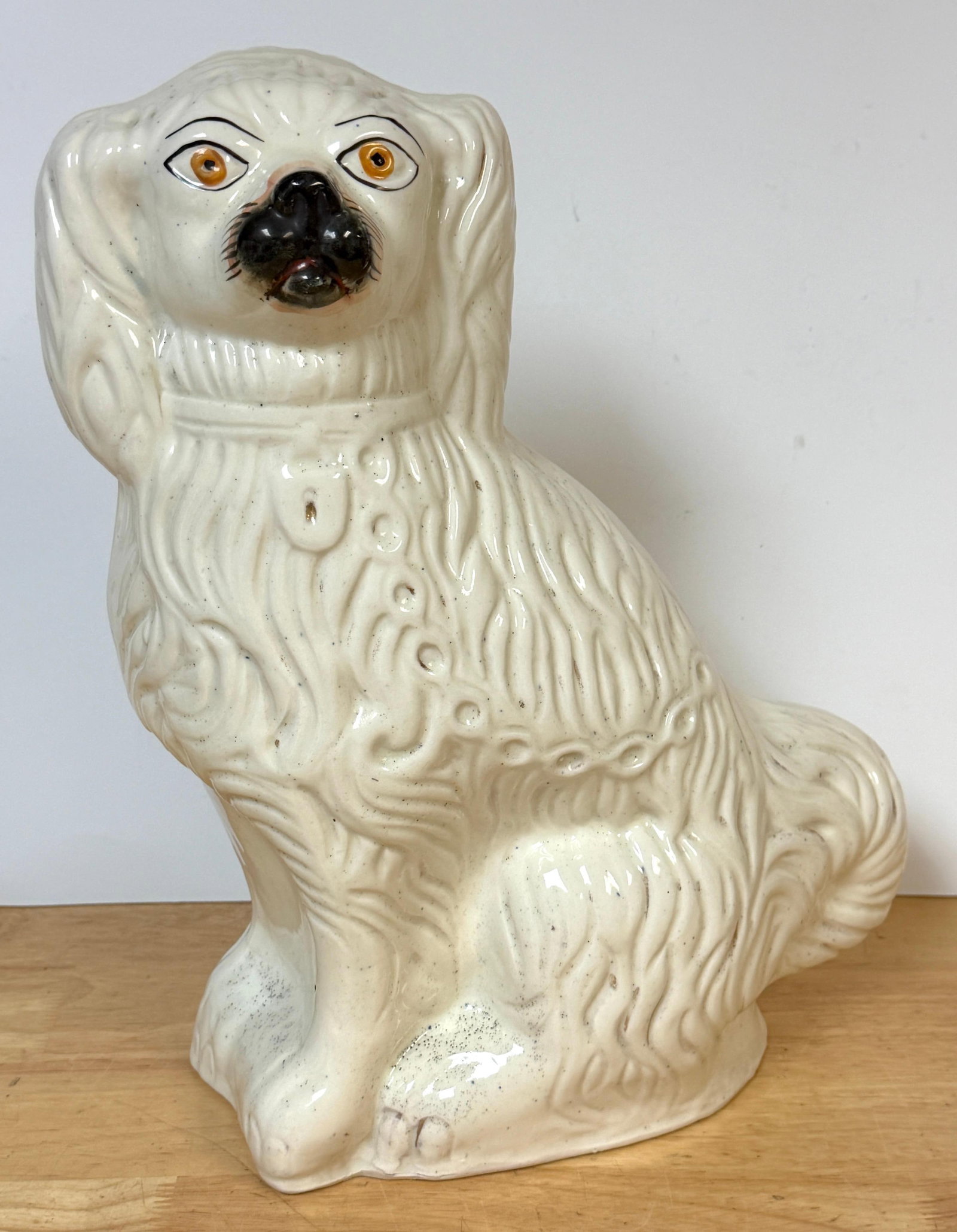Large 19th C. English Staffordshire Pottery Spaniels, Great Scale & Expressions - 4