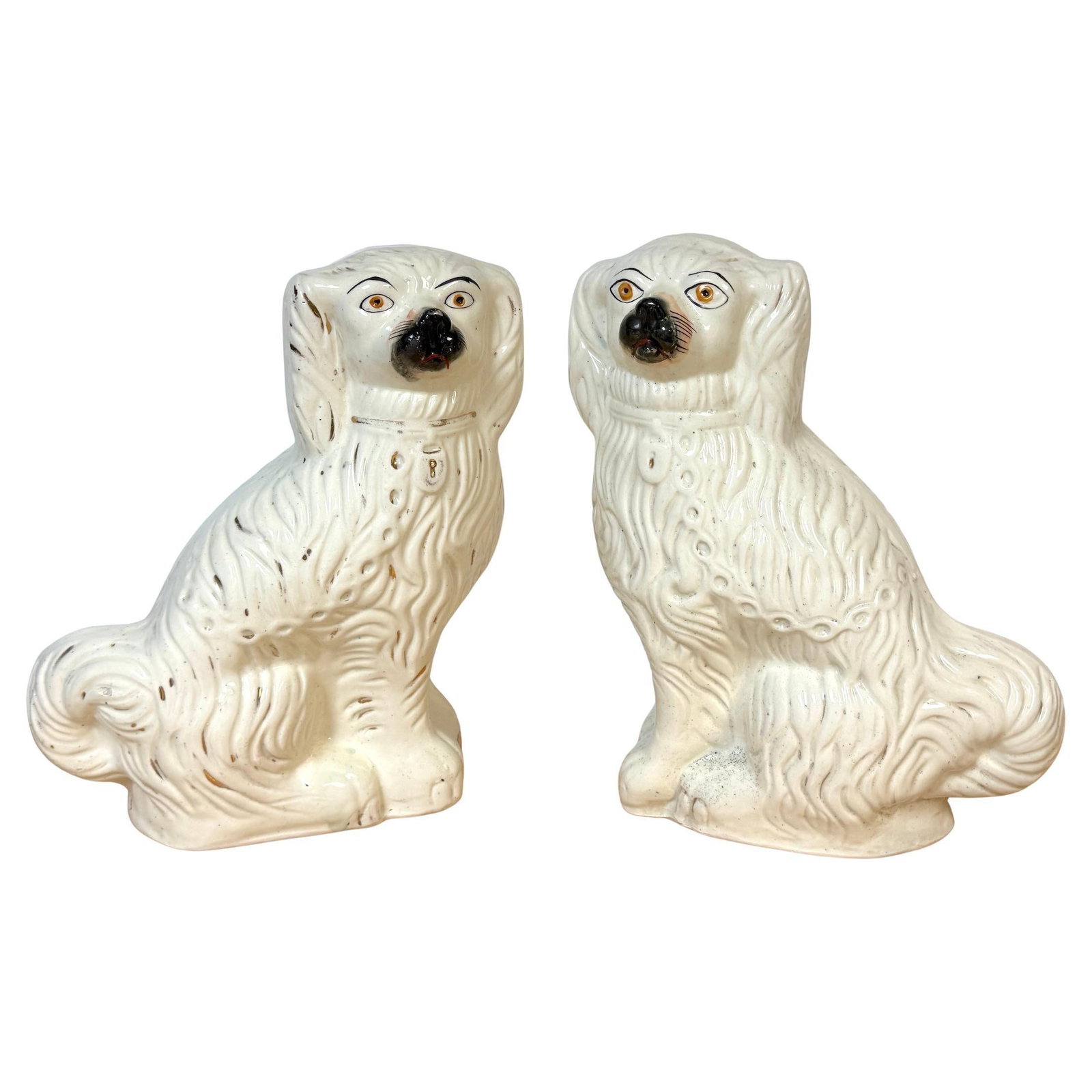 Large 19th C. English Staffordshire Pottery Spaniels, Great Scale & Expressions - 7