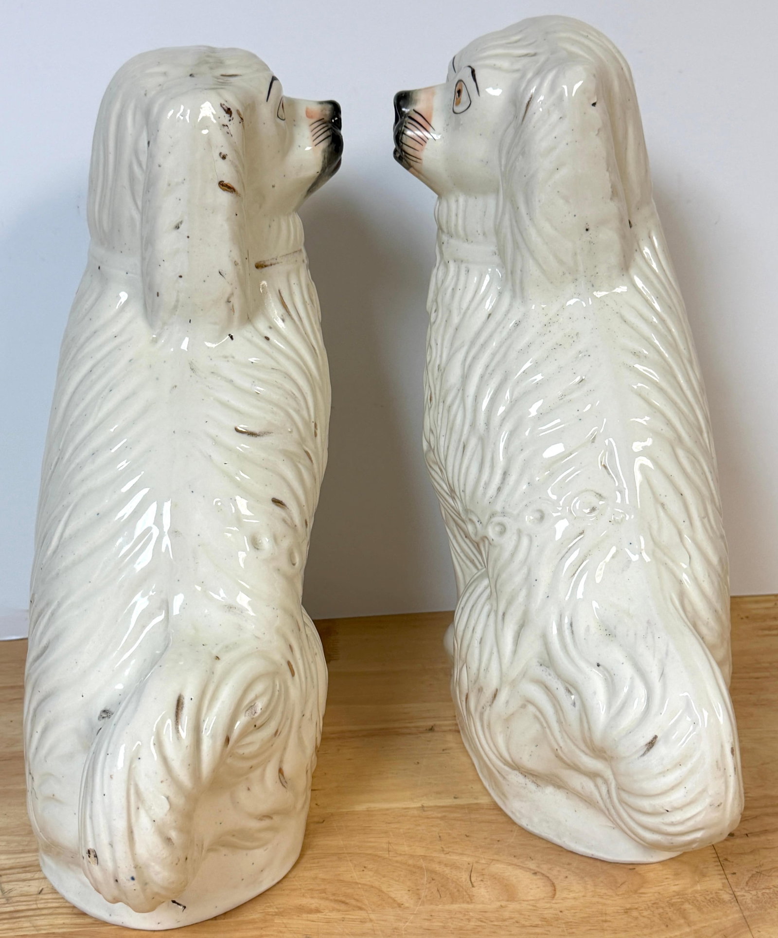 Large 19th C. English Staffordshire Pottery Spaniels, Great Scale & Expressions - 9
