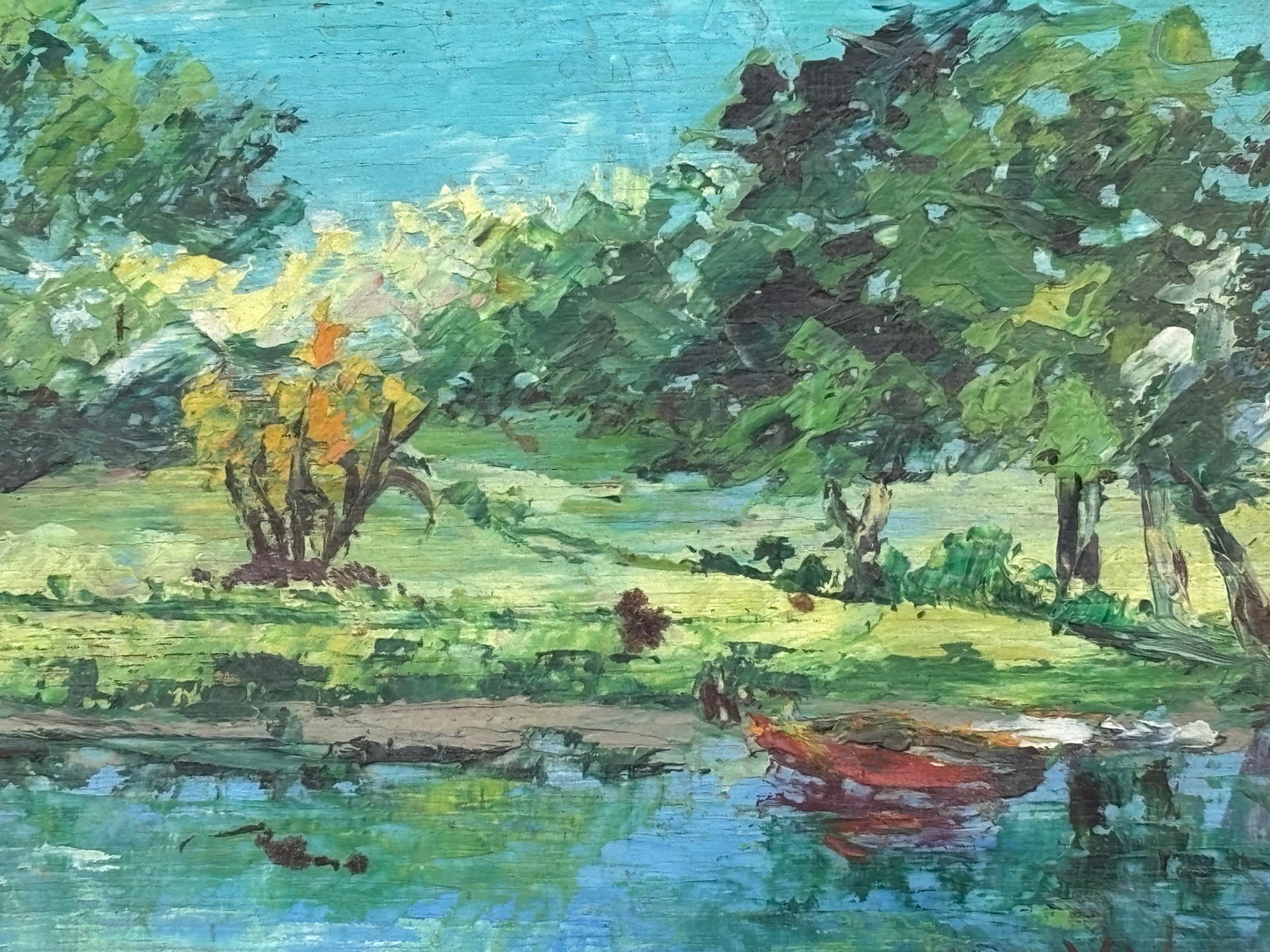 Early 20th C. Petite Original Oil on Board - Landscape. - Artisan-Carved Gilt Frame - 2