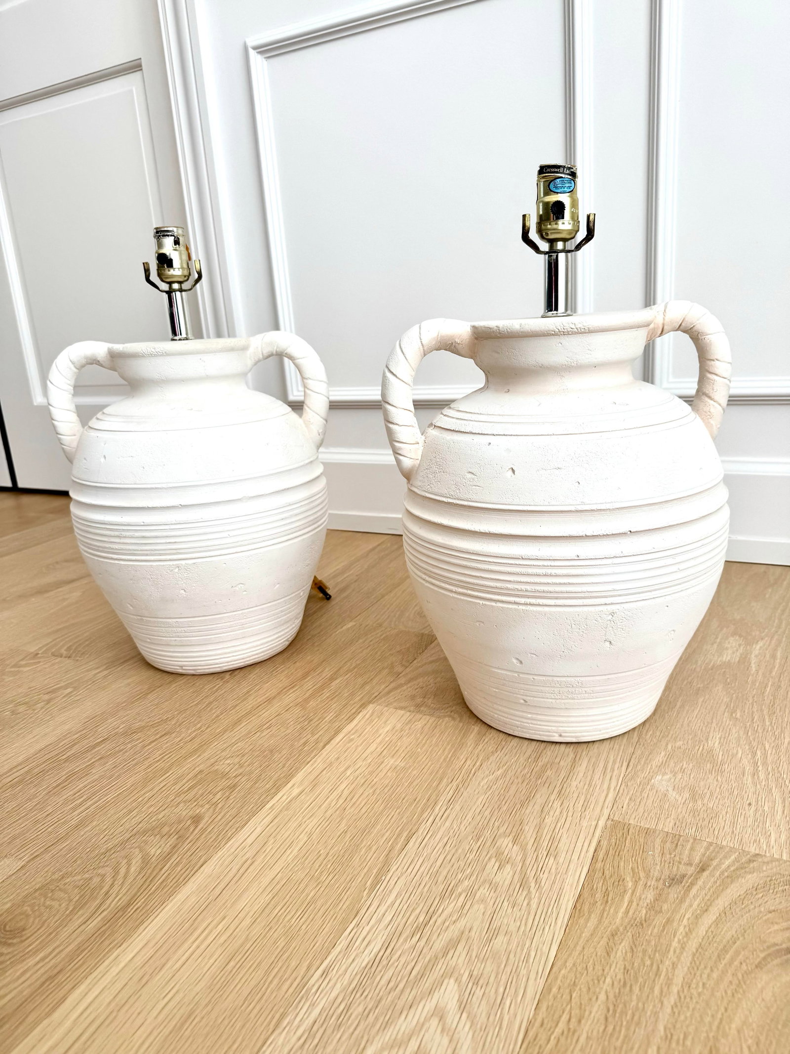 Signed Sculptural Danish Plaster Amphora Table Lamps by S + Mind, a Pair - 2