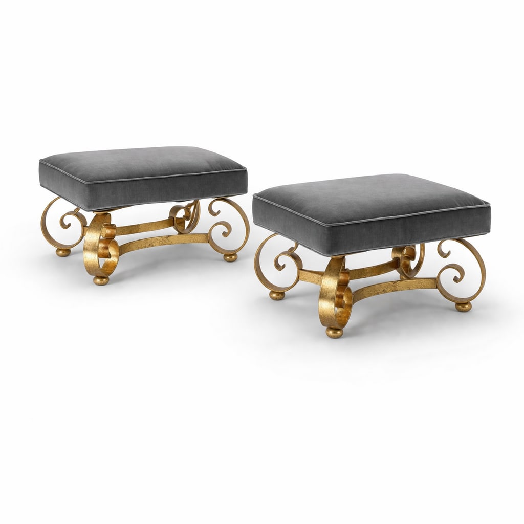 Wonderful Pair of Sculptural Wrought Iron Side Table or Ottoman Bases With Gilt Finish Circa 1960s - 10