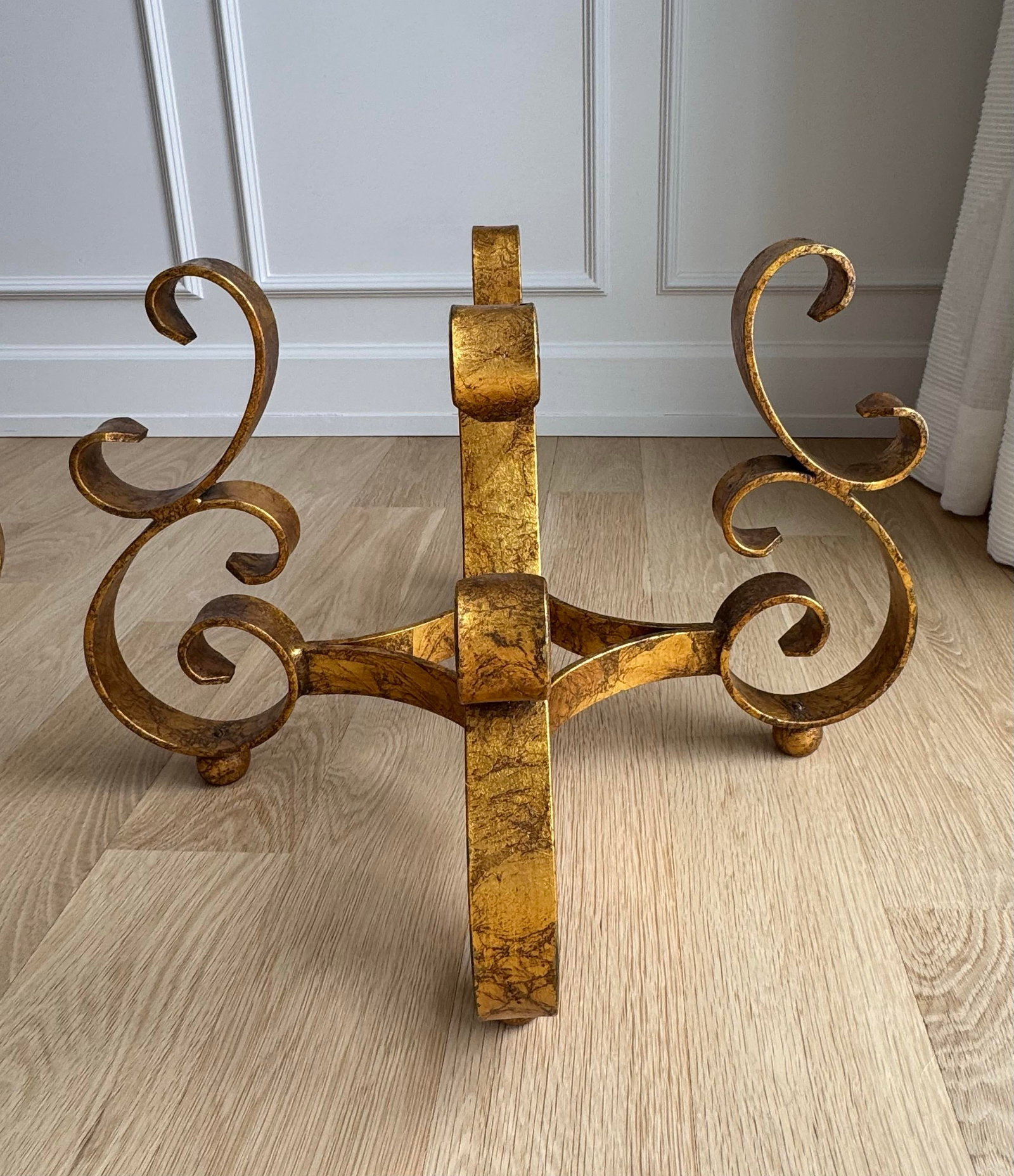 Wonderful Pair of Sculptural Wrought Iron Side Table or Ottoman Bases With Gilt Finish Circa 1960s - 2