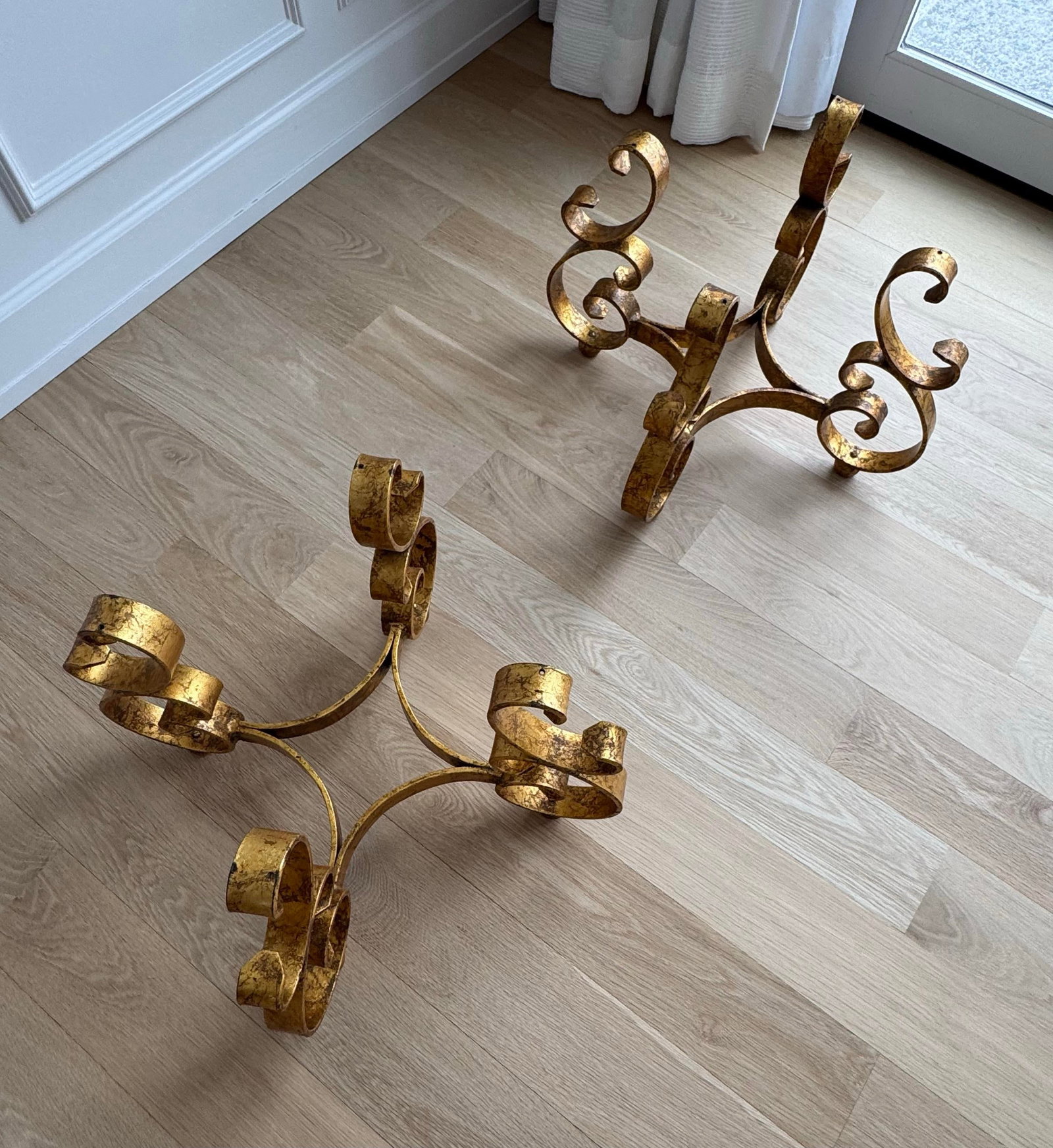 Wonderful Pair of Sculptural Wrought Iron Side Table or Ottoman Bases With Gilt Finish Circa 1960s - 3