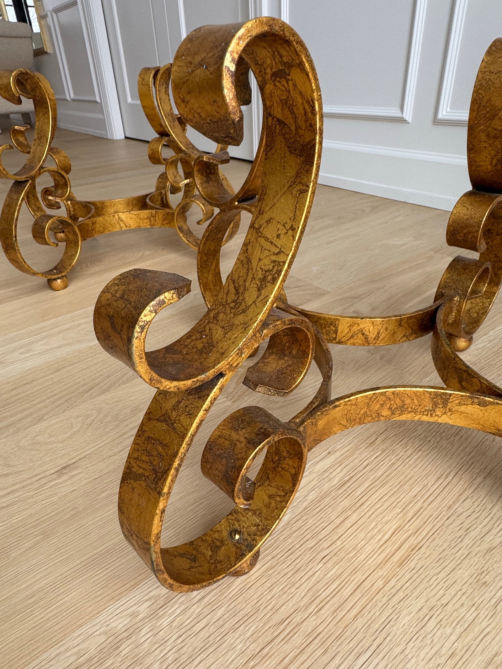 Wonderful Pair of Sculptural Wrought Iron Side Table or Ottoman Bases With Gilt Finish Circa 1960s - 4