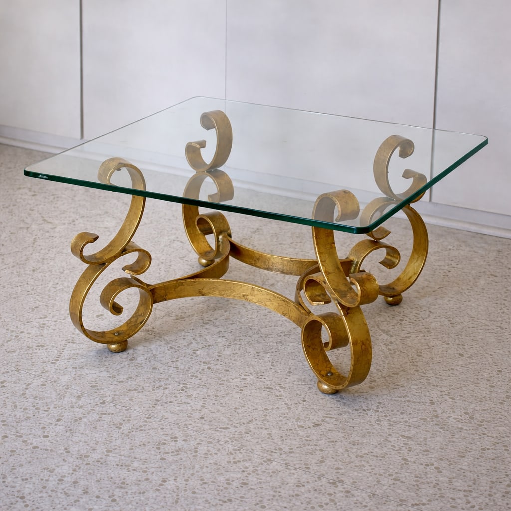 Wonderful Pair of Sculptural Wrought Iron Side Table or Ottoman Bases With Gilt Finish Circa 1960s - 8