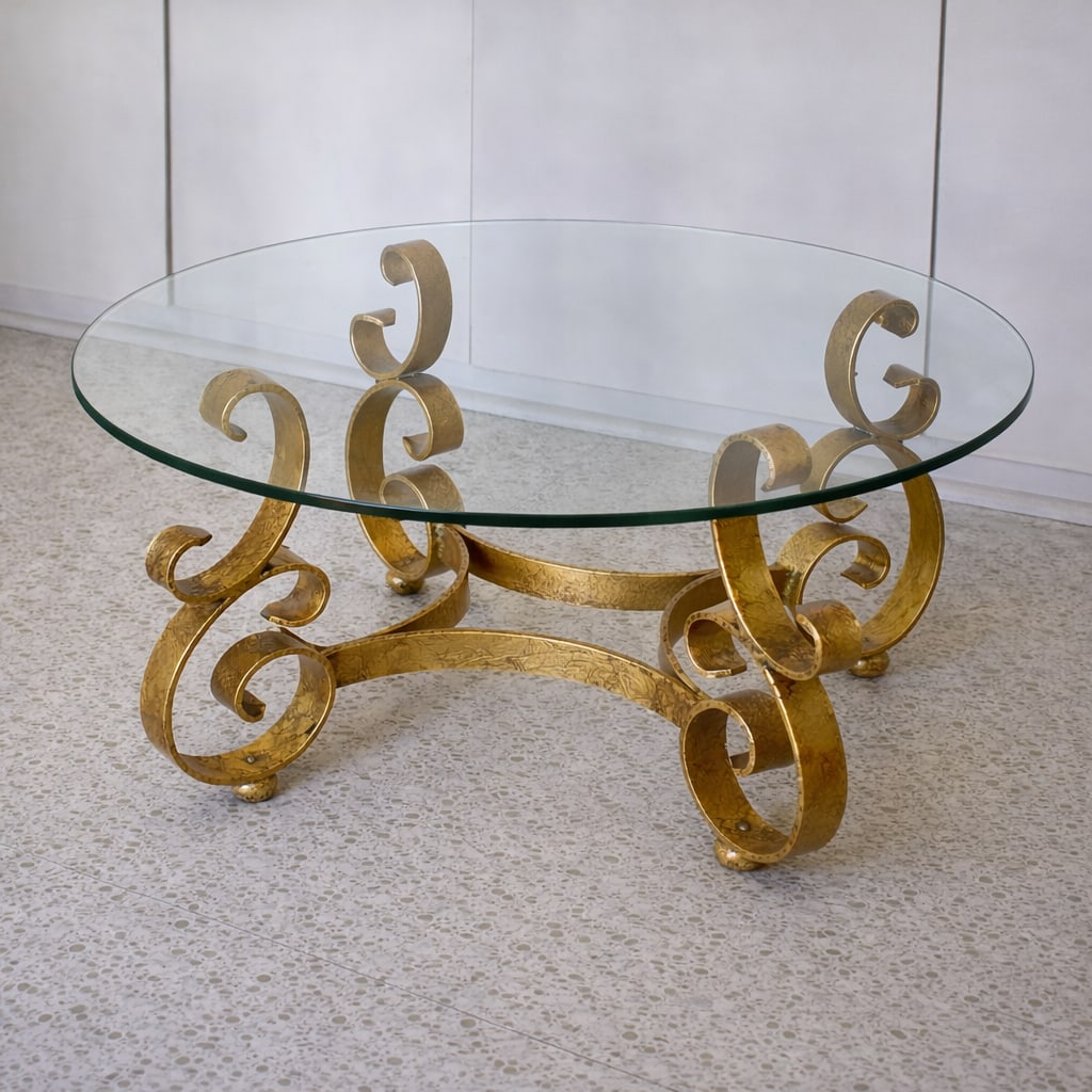 Wonderful Pair of Sculptural Wrought Iron Side Table or Ottoman Bases With Gilt Finish Circa 1960s - 9
