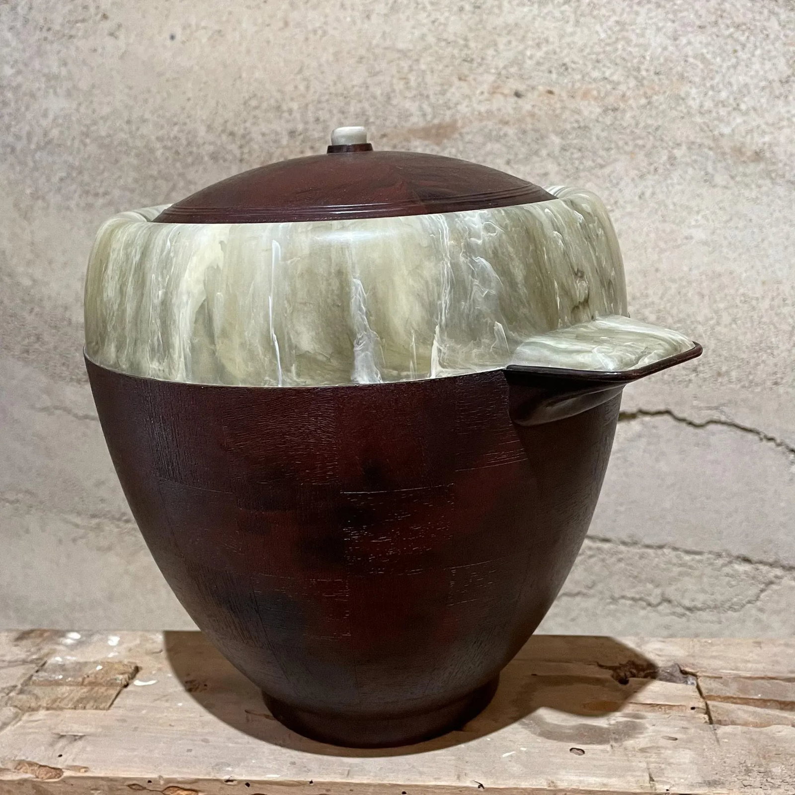 1950s Two-Tone Ice Bucket Faux Wood & Marble Mexico - 4