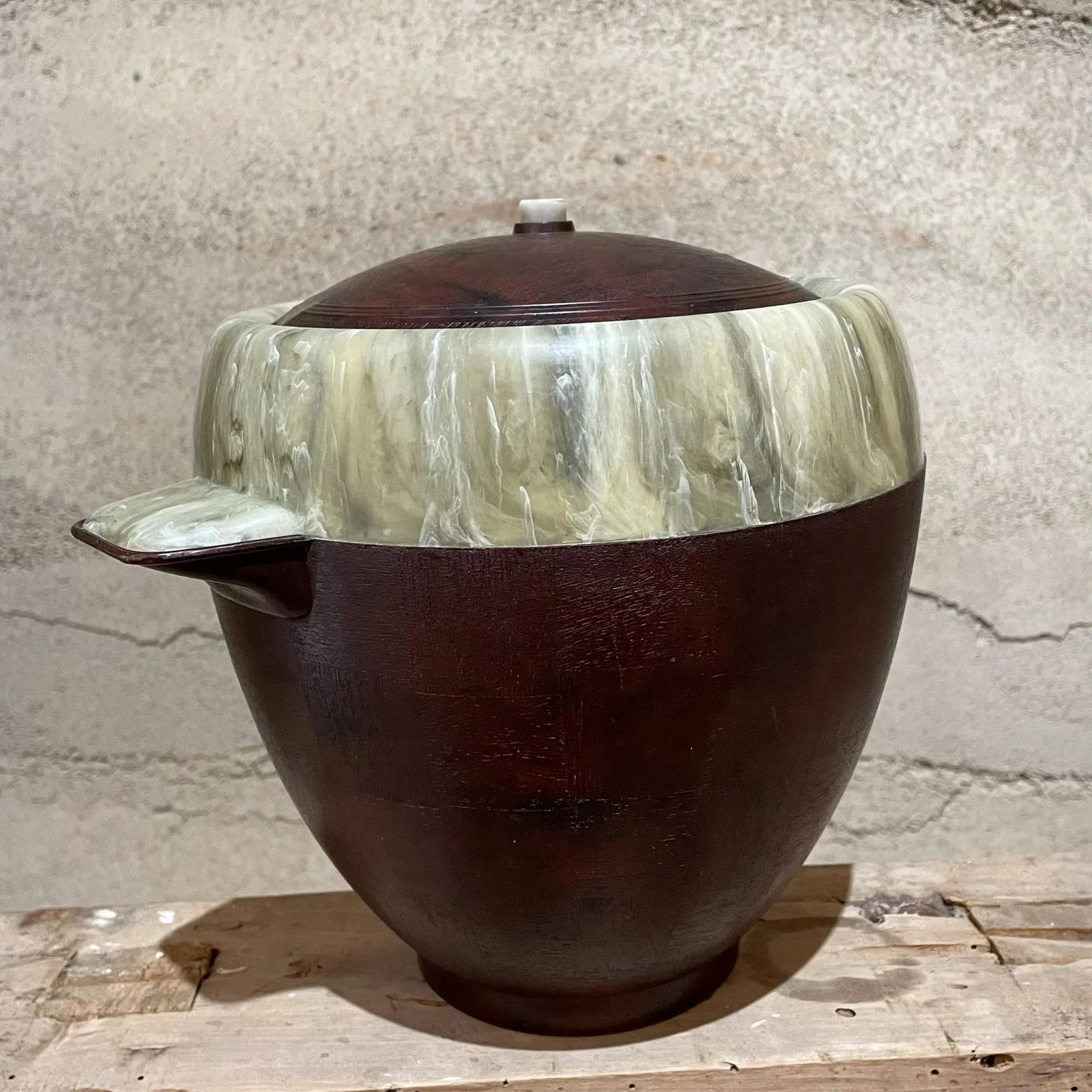 1950s Two-Tone Ice Bucket Faux Wood & Marble Mexico - 5