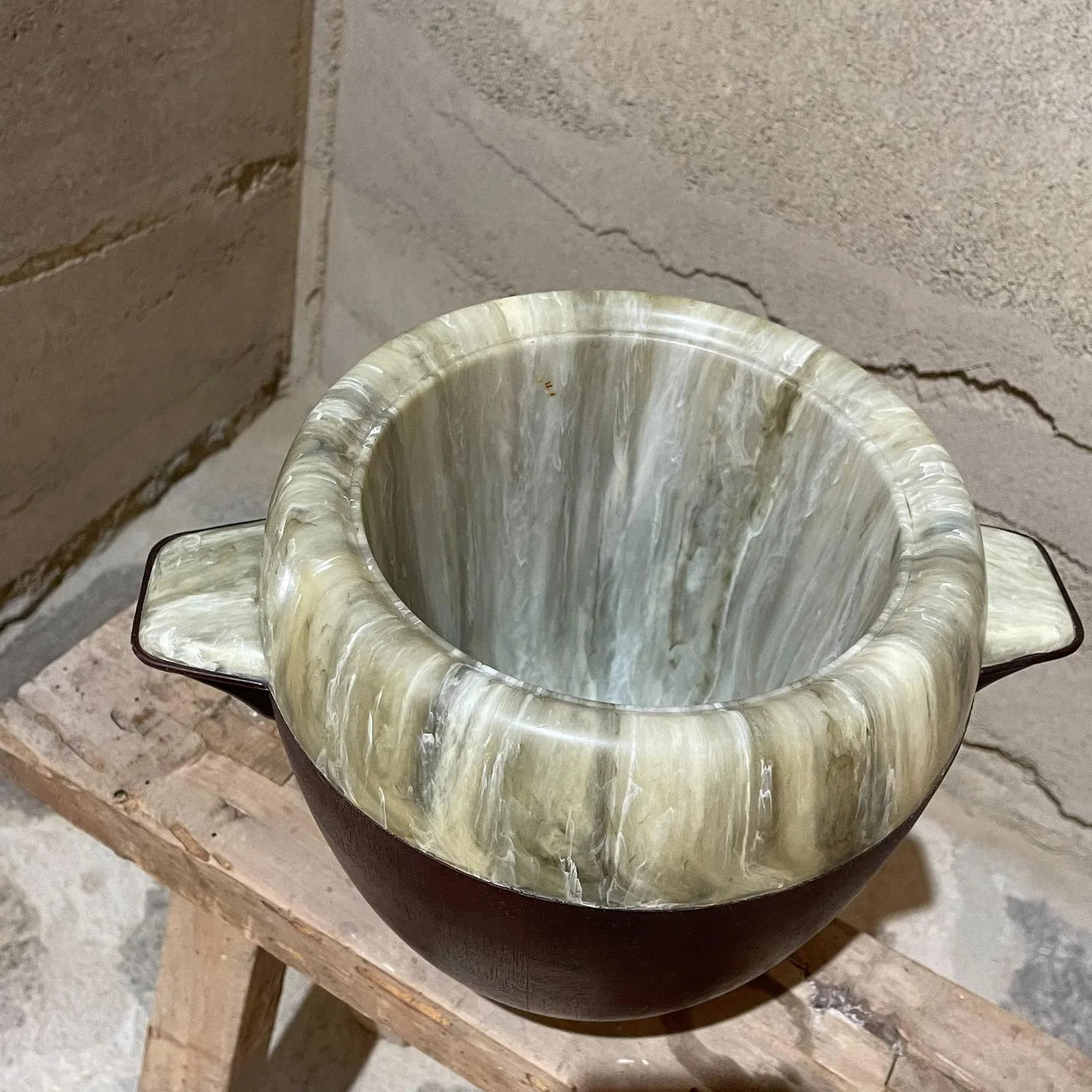 1950s Two-Tone Ice Bucket Faux Wood & Marble Mexico - 7