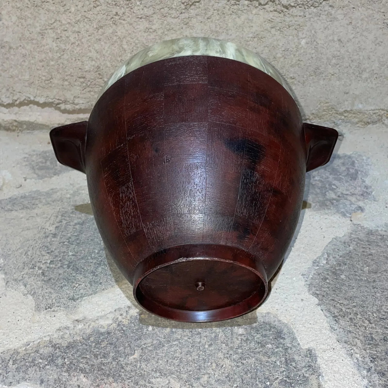 1950s Two-Tone Ice Bucket Faux Wood & Marble Mexico - 9