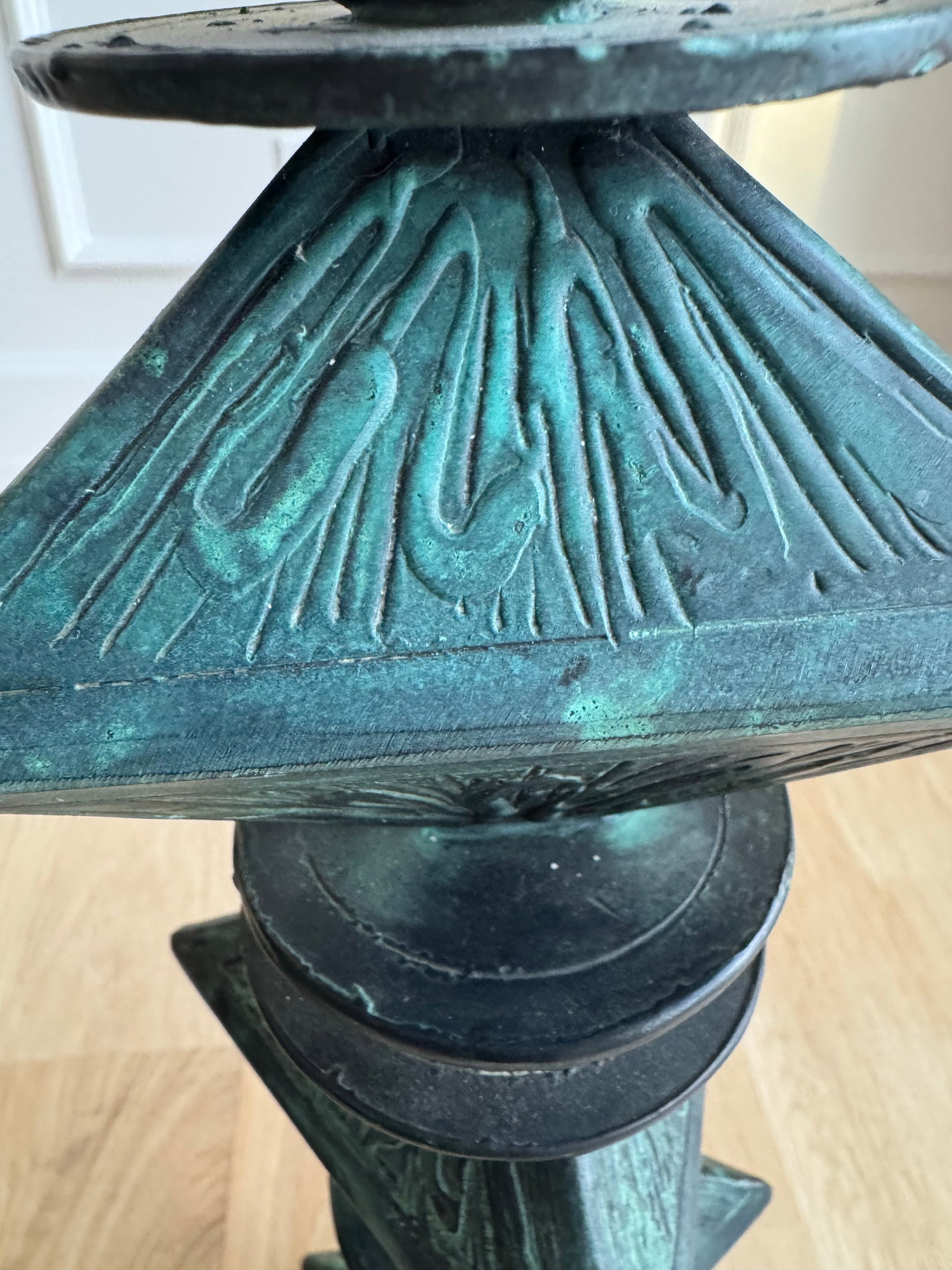 Monumental Signed Modernist/Brutalist Sculptural Candlesticks in Verdigris Patinated Bronze, 1970s, - 3