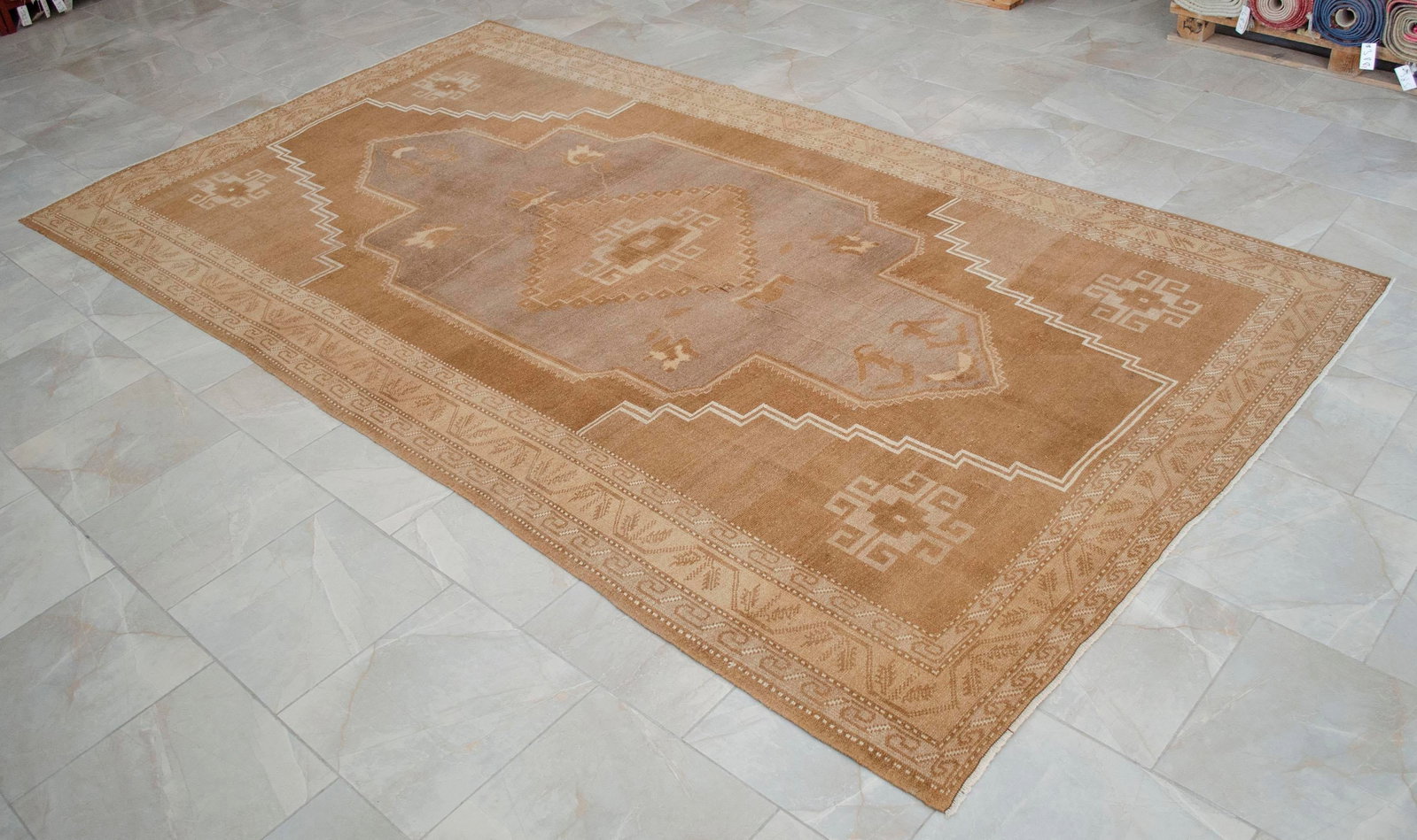 VIintage Turkish Rug - Natural Sheep Wool Hand-Knotted Undyed Beige Tan - 6'2 X 11'3 - 12