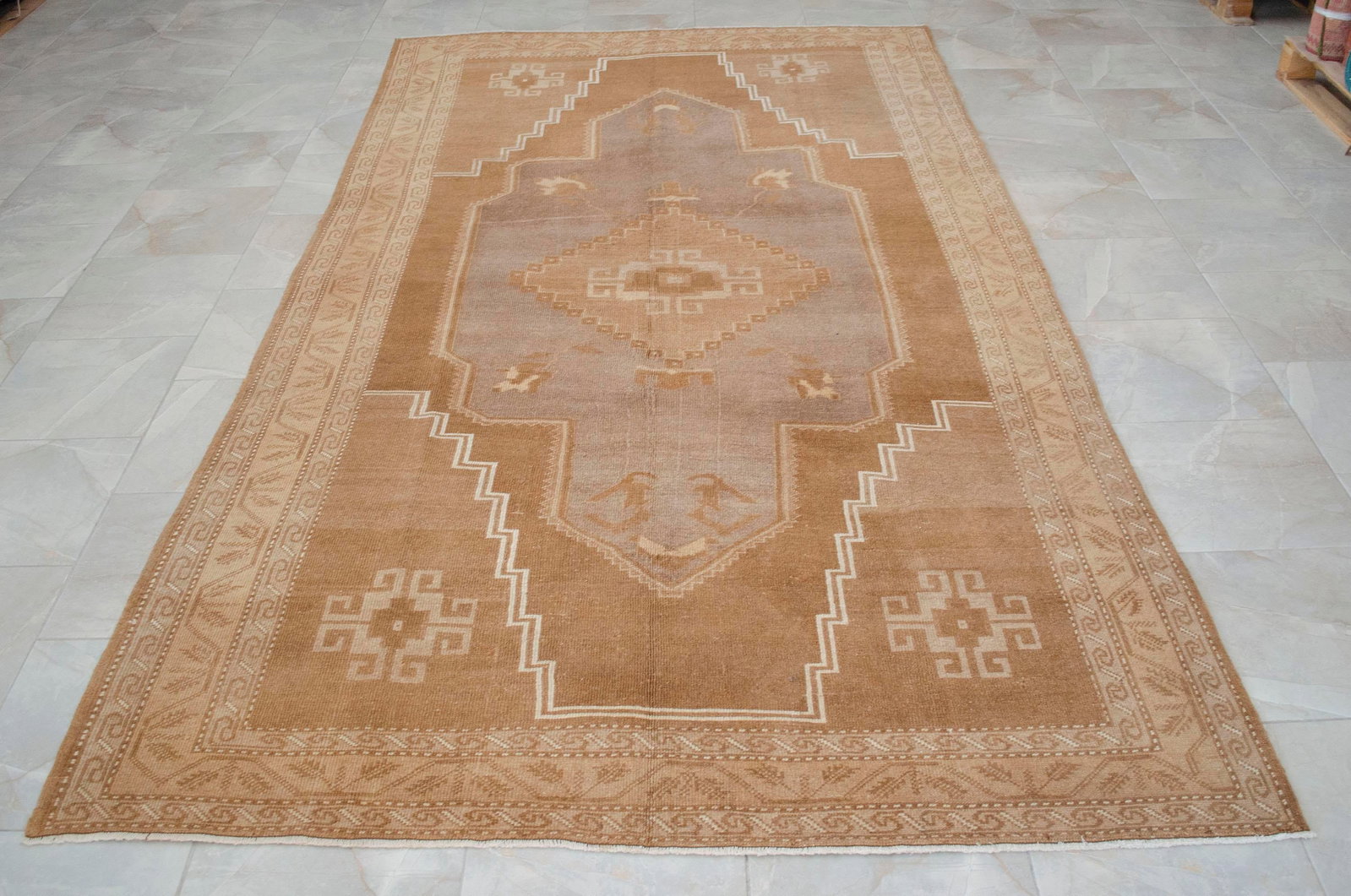 VIintage Turkish Rug - Natural Sheep Wool Hand-Knotted Undyed Beige Tan - 6'2 X 11'3 - 13