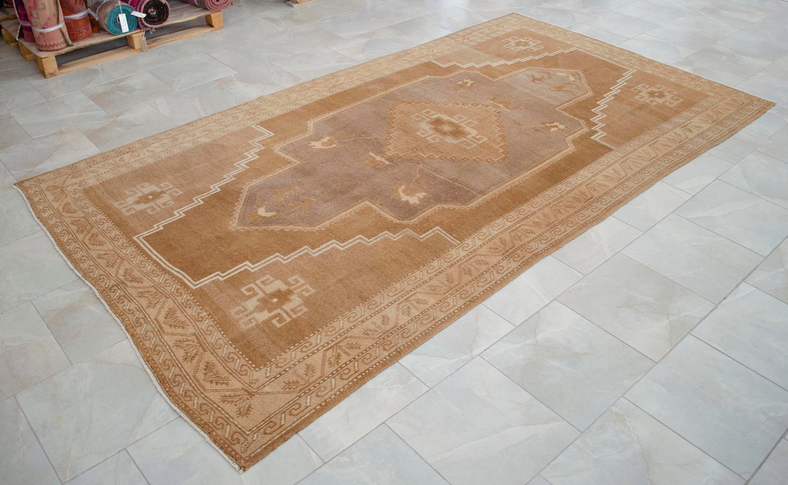 VIintage Turkish Rug - Natural Sheep Wool Hand-Knotted Undyed Beige Tan - 6'2 X 11'3 - 14