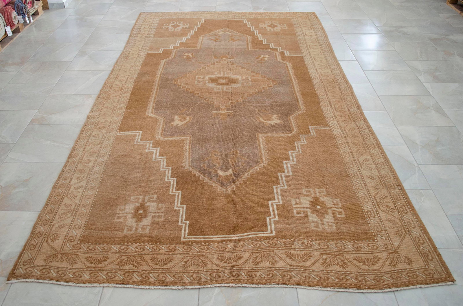 VIintage Turkish Rug - Natural Sheep Wool Hand-Knotted Undyed Beige Tan - 6'2 X 11'3 - 15