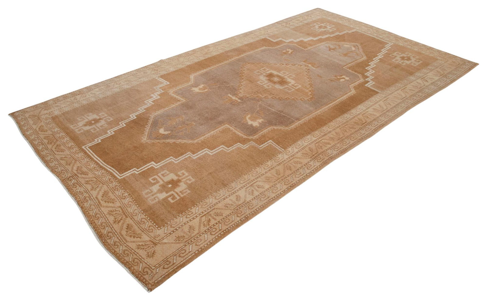 VIintage Turkish Rug - Natural Sheep Wool Hand-Knotted Undyed Beige Tan - 6'2 X 11'3 - 6