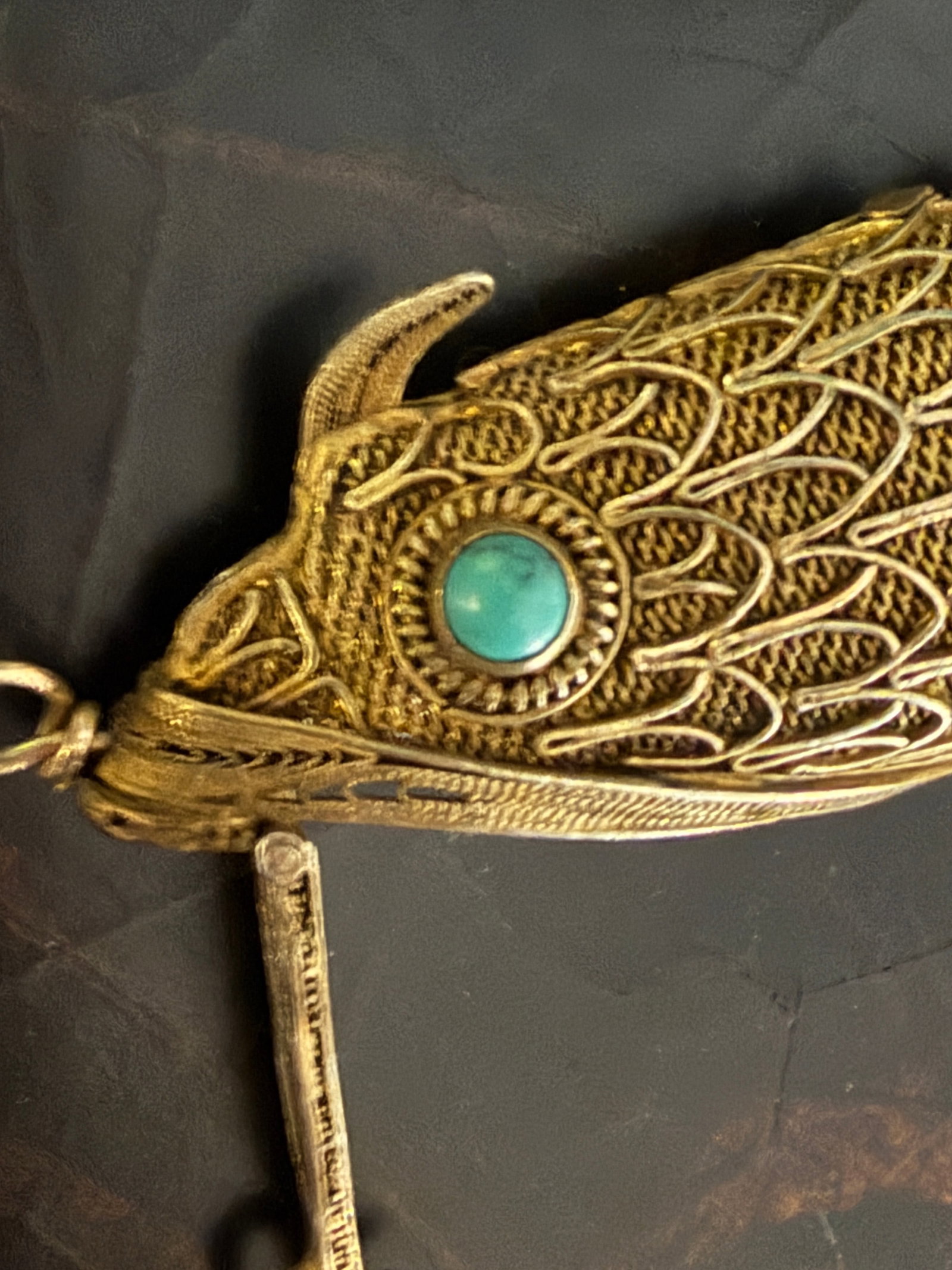 Antique Silver Articulated Koi Fish Pomander Pendant With Turquoise Eyes - 3
