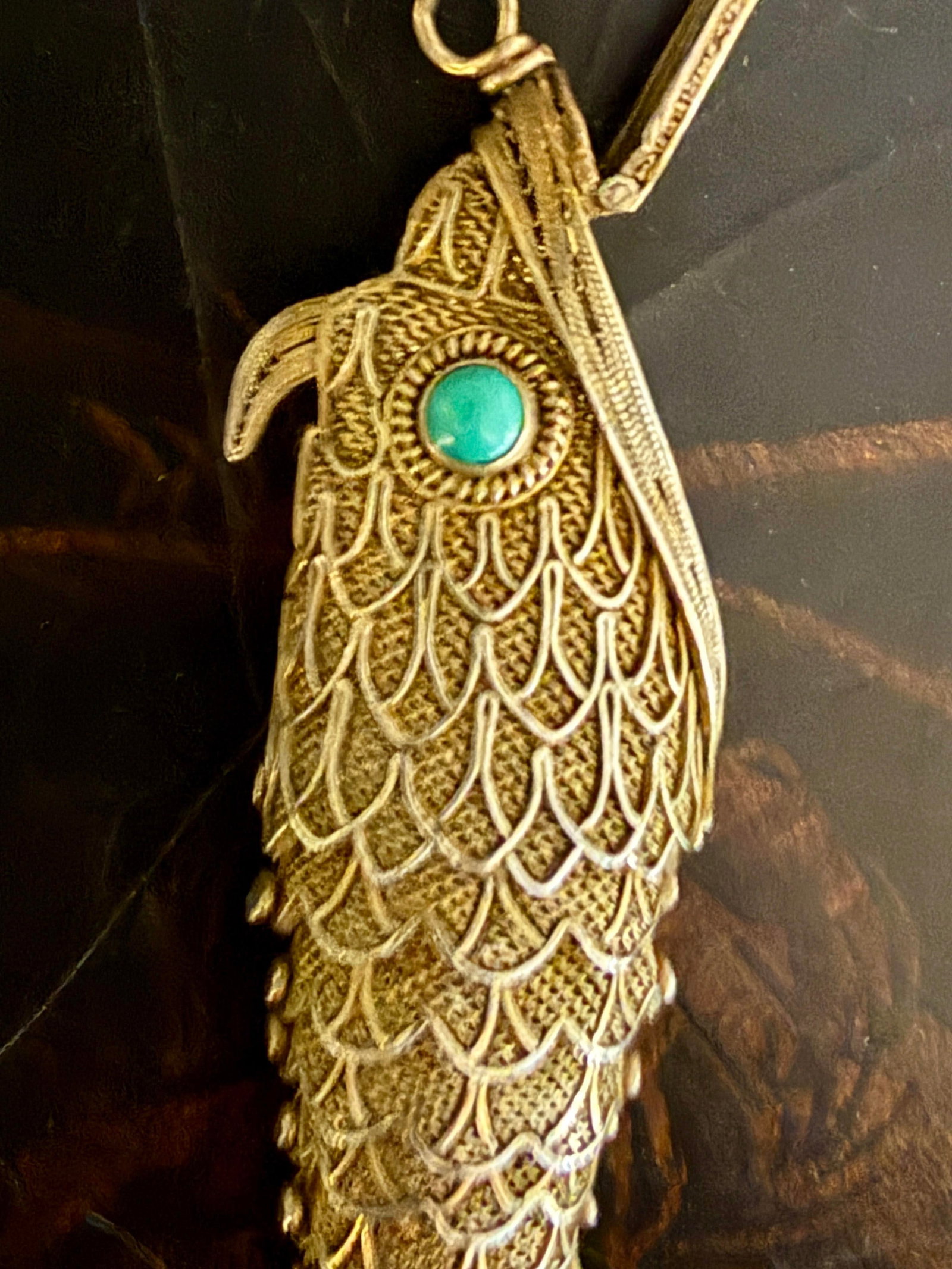 Antique Silver Articulated Koi Fish Pomander Pendant With Turquoise Eyes - 5
