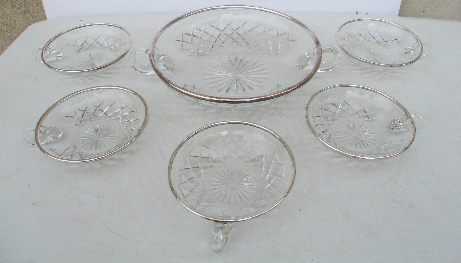 Antique Crystal & Silver Fruit Serving Set- 6 Pieces - 3