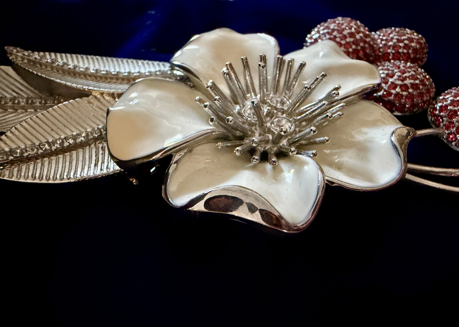 Vintage 1980's Judith Leiber XL Cherry Blossom Brooch With Swarovski Crystals - 10