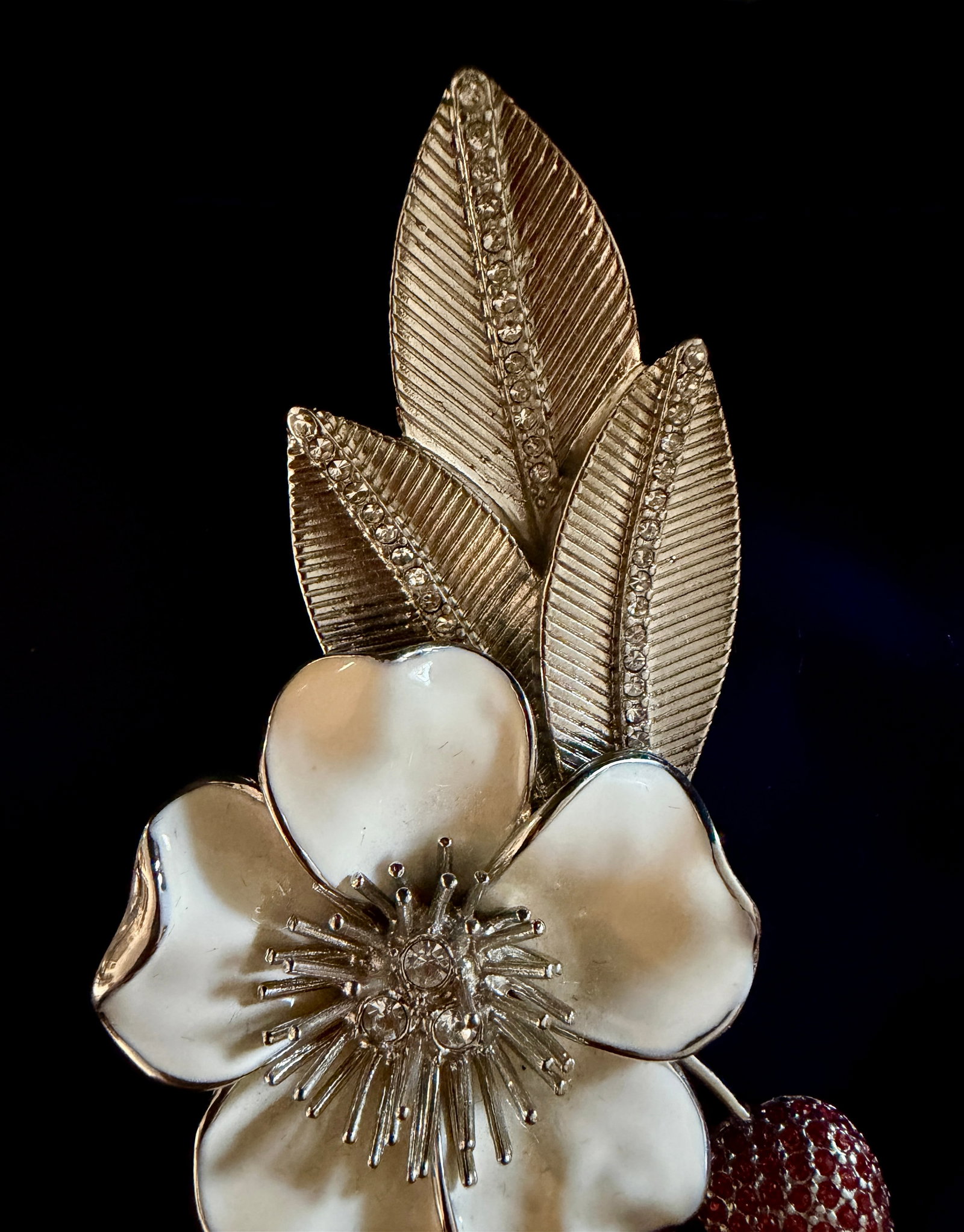Vintage 1980's Judith Leiber XL Cherry Blossom Brooch With Swarovski Crystals - 11