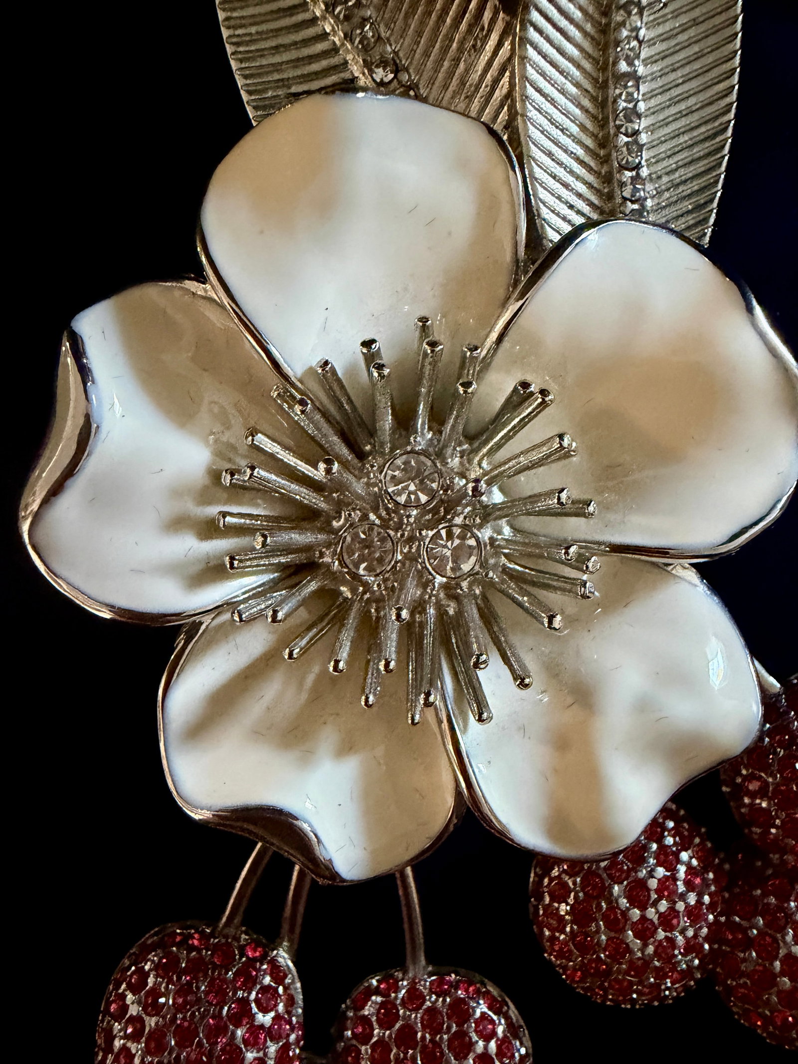 Vintage 1980's Judith Leiber XL Cherry Blossom Brooch With Swarovski Crystals - 13