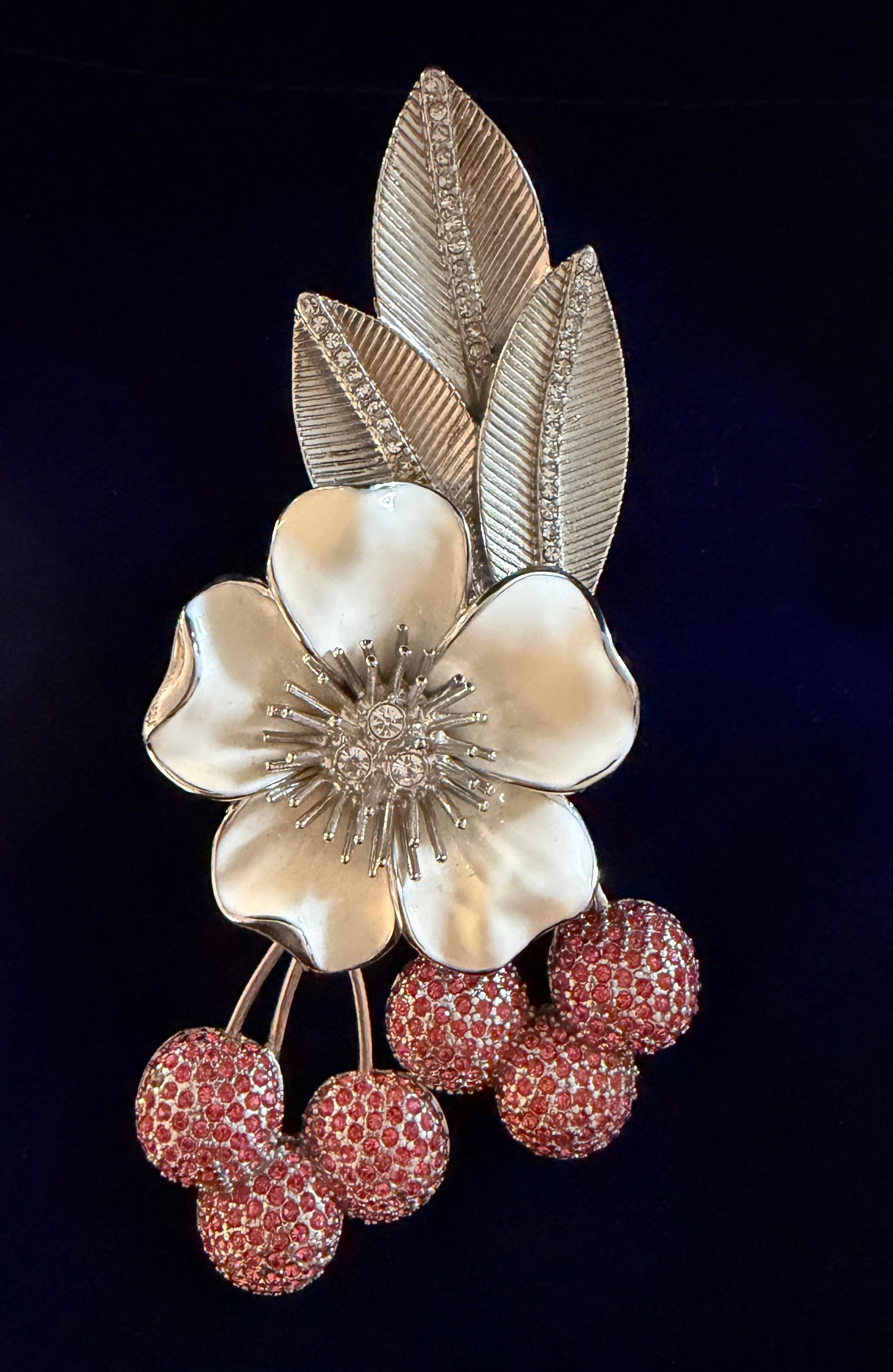 Vintage 1980's Judith Leiber XL Cherry Blossom Brooch With Swarovski Crystals - 15