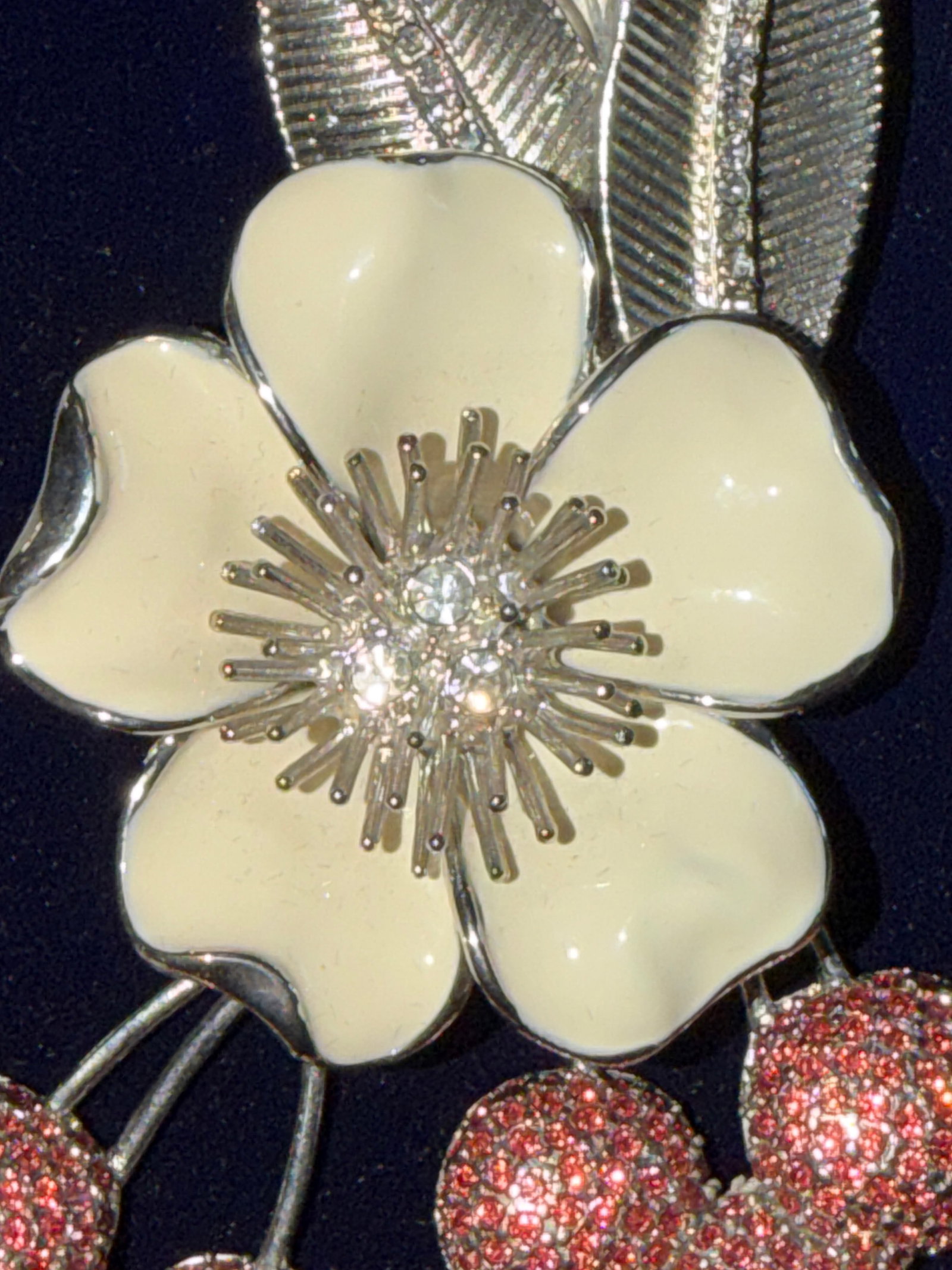 Vintage 1980's Judith Leiber XL Cherry Blossom Brooch With Swarovski Crystals - 17