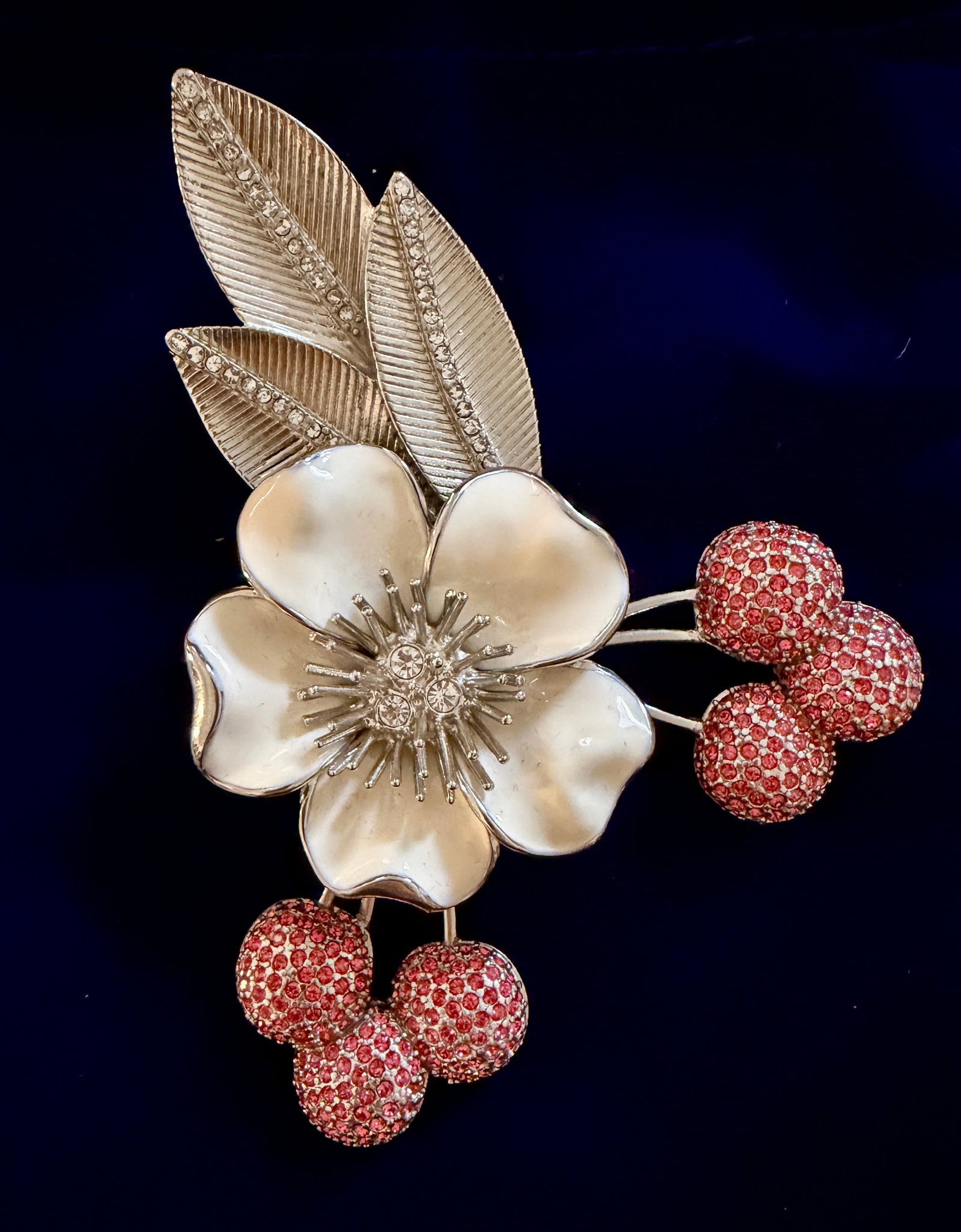 Vintage 1980's Judith Leiber XL Cherry Blossom Brooch With Swarovski Crystals - 2