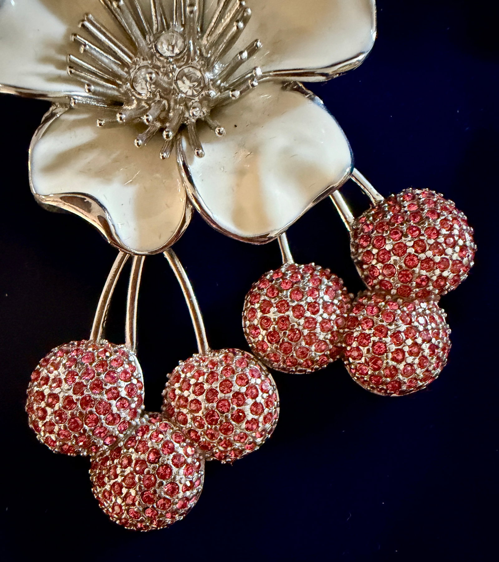 Vintage 1980's Judith Leiber XL Cherry Blossom Brooch With Swarovski Crystals - 4