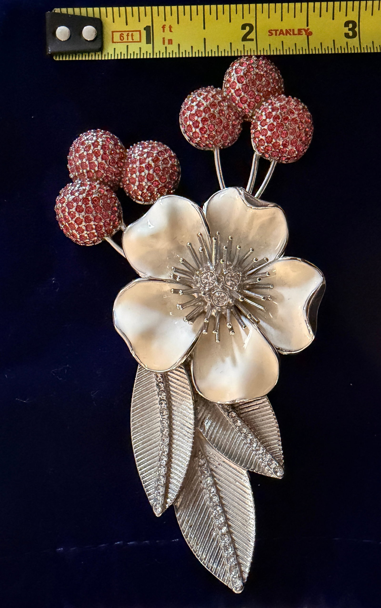Vintage 1980's Judith Leiber XL Cherry Blossom Brooch With Swarovski Crystals - 5