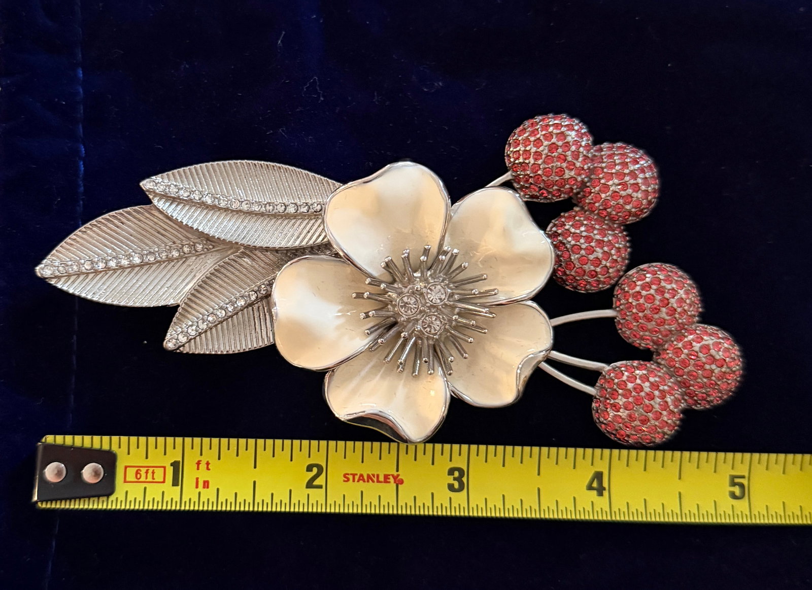 Vintage 1980's Judith Leiber XL Cherry Blossom Brooch With Swarovski Crystals - 6