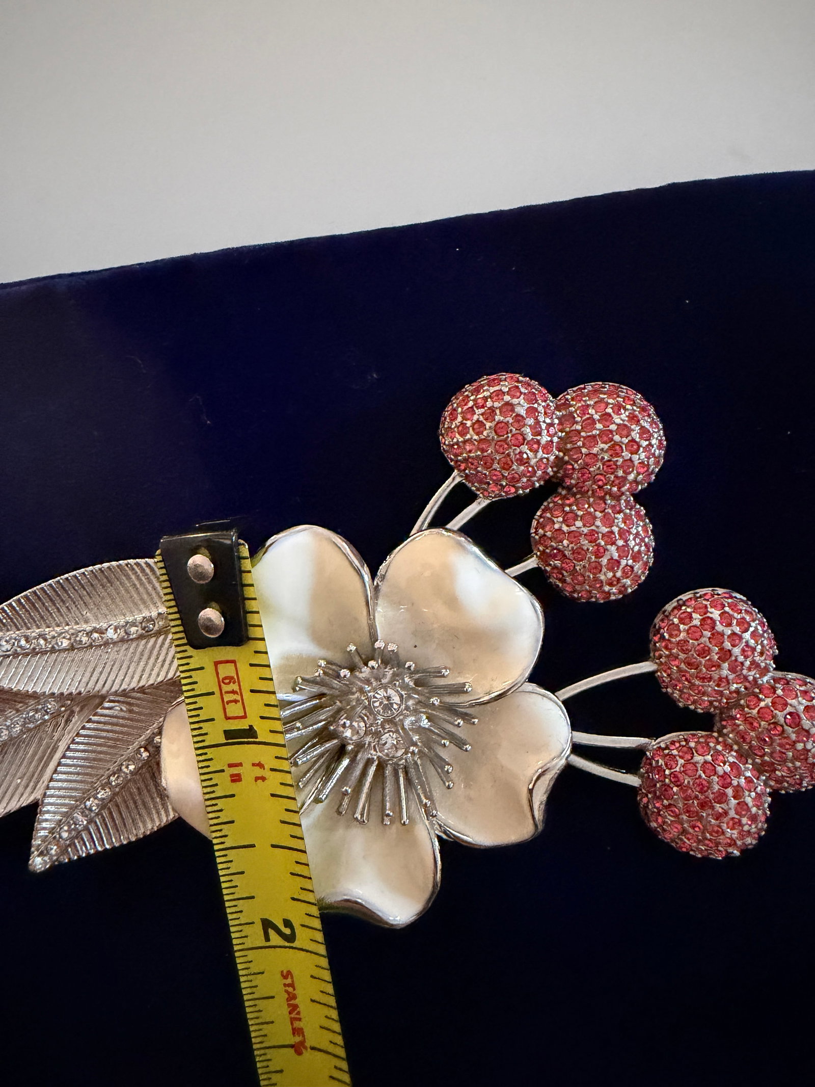 Vintage 1980's Judith Leiber XL Cherry Blossom Brooch With Swarovski Crystals - 7