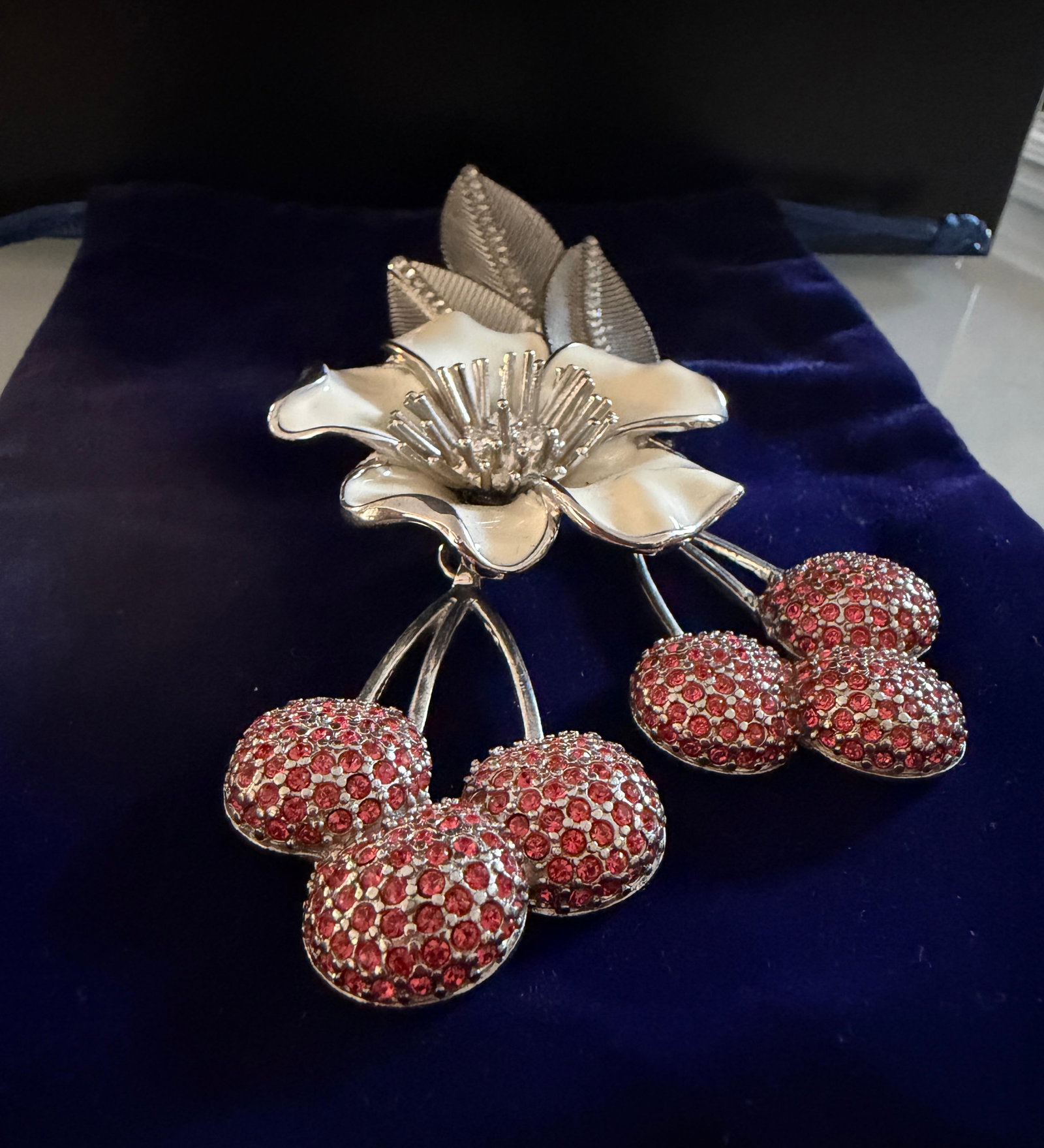 Vintage 1980's Judith Leiber XL Cherry Blossom Brooch With Swarovski Crystals - 8