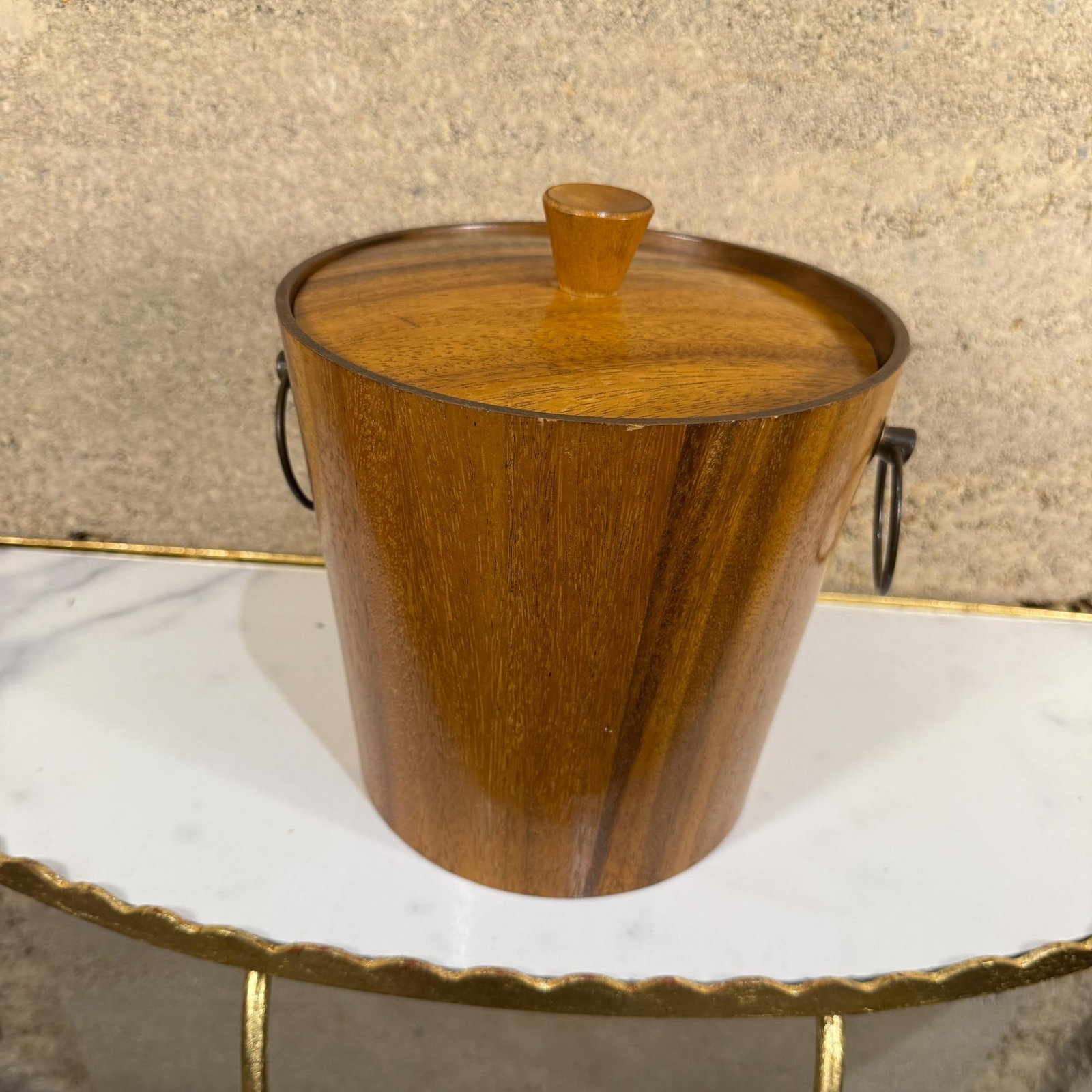 1960s Modern Barware Walnut Wood Ice Bucket & Stainless Steel Tongs Set- 2 Pieces - 10