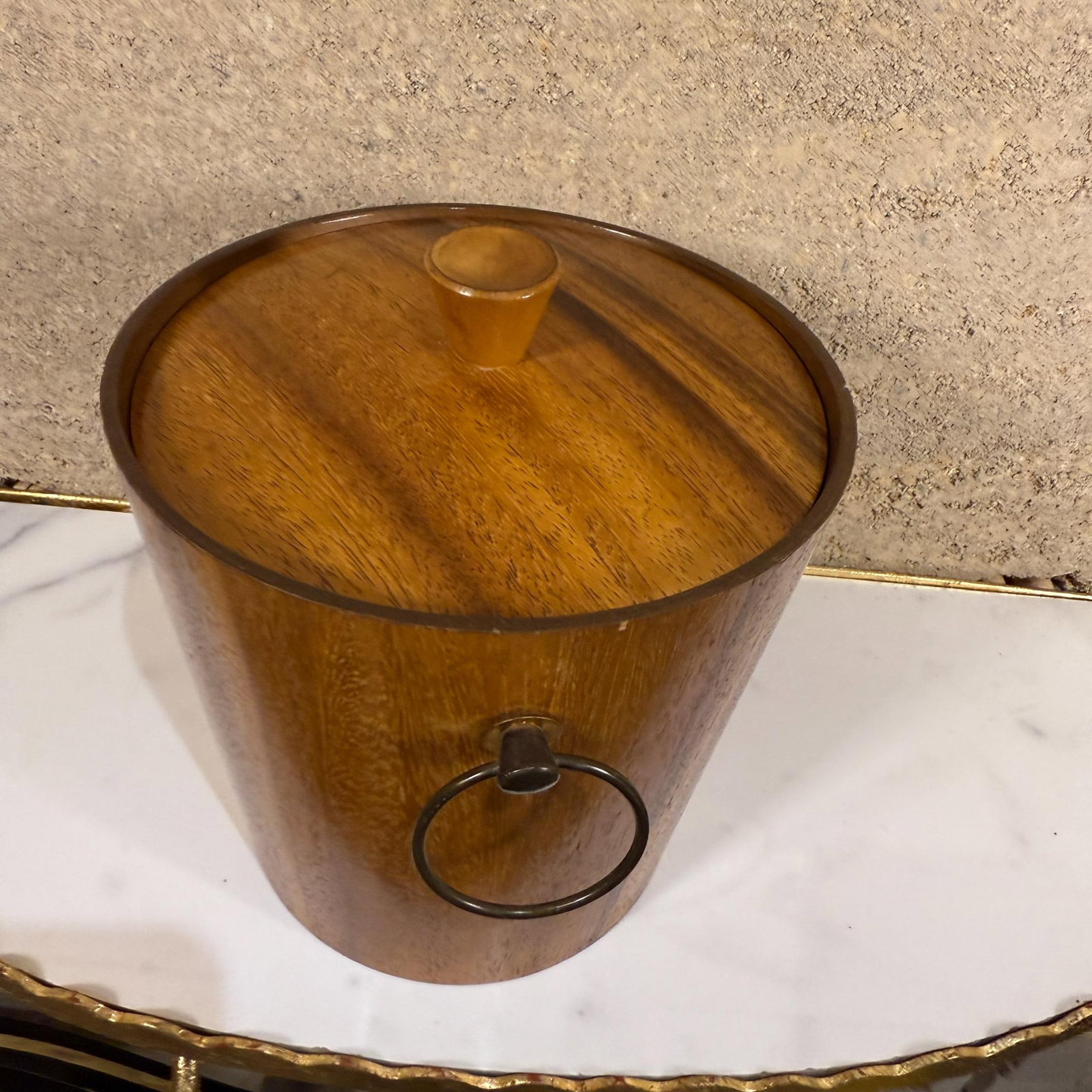 1960s Modern Barware Walnut Wood Ice Bucket & Stainless Steel Tongs Set- 2 Pieces - 6