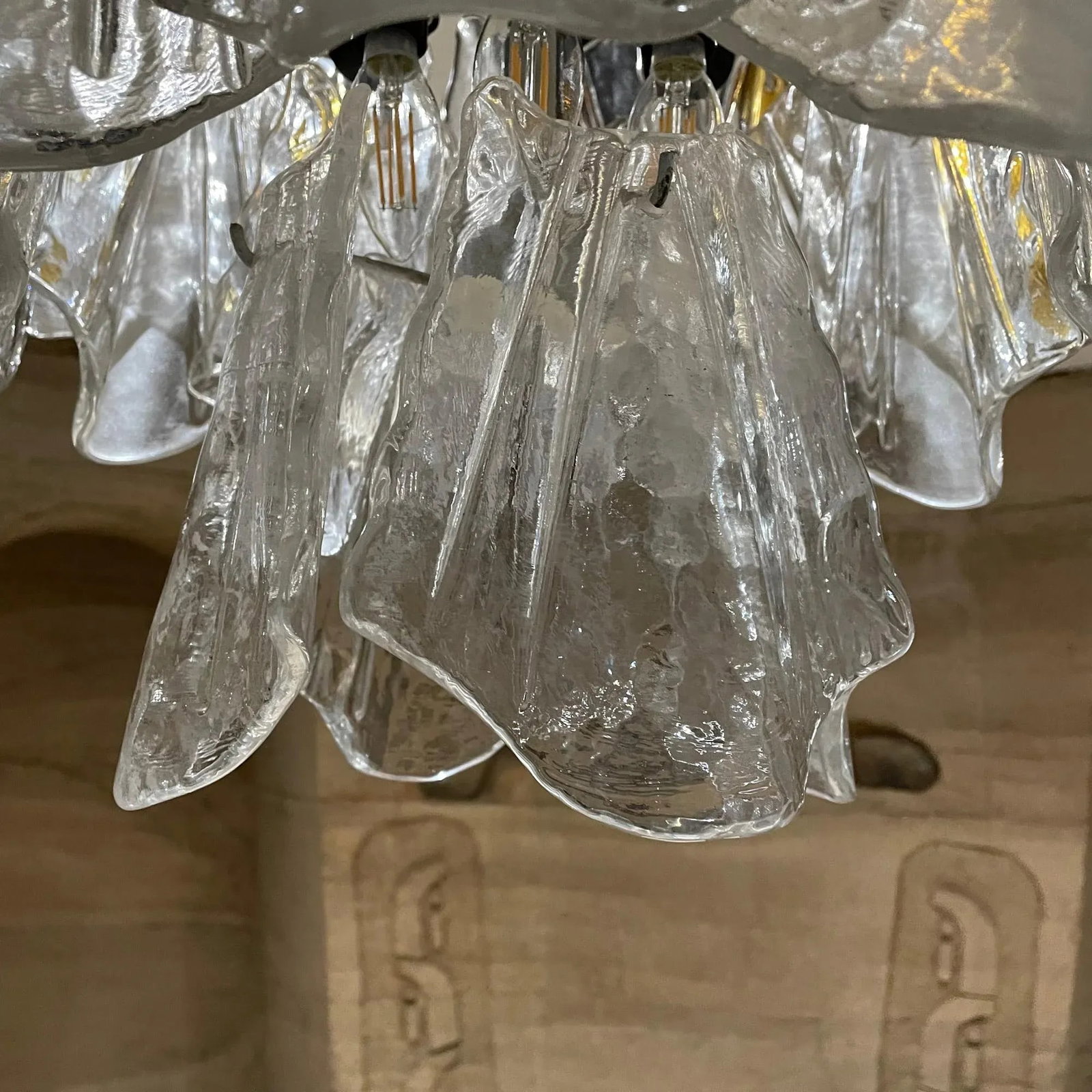 1960s Feders Amber Sculpted Glass Chandelier After Av Mazzega Italy - 10