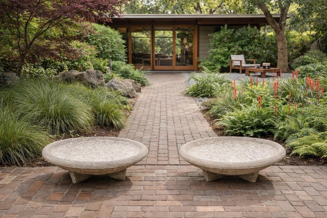 Pair Monumental Willy Guhl French Cast Stone Garden Planters, Circa 1955-1970 - 12