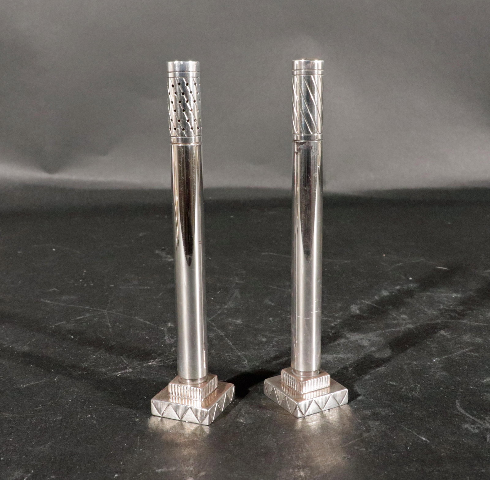 Pair of Georg Jensen Sterling Silver "Skyscraper" Salt & Pepper Shakers by Jorgen Jensen - 14